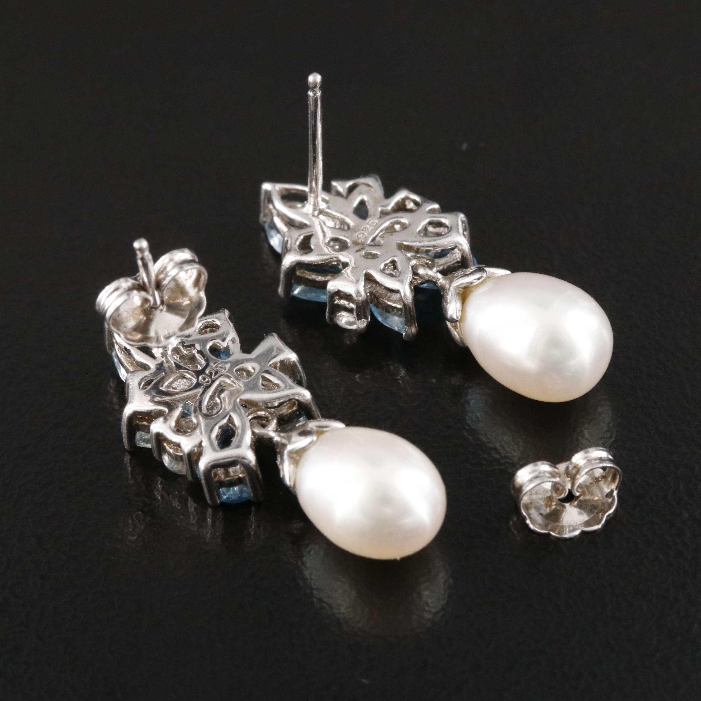 Sterling Pearl, Topaz and White Topaz Earrings