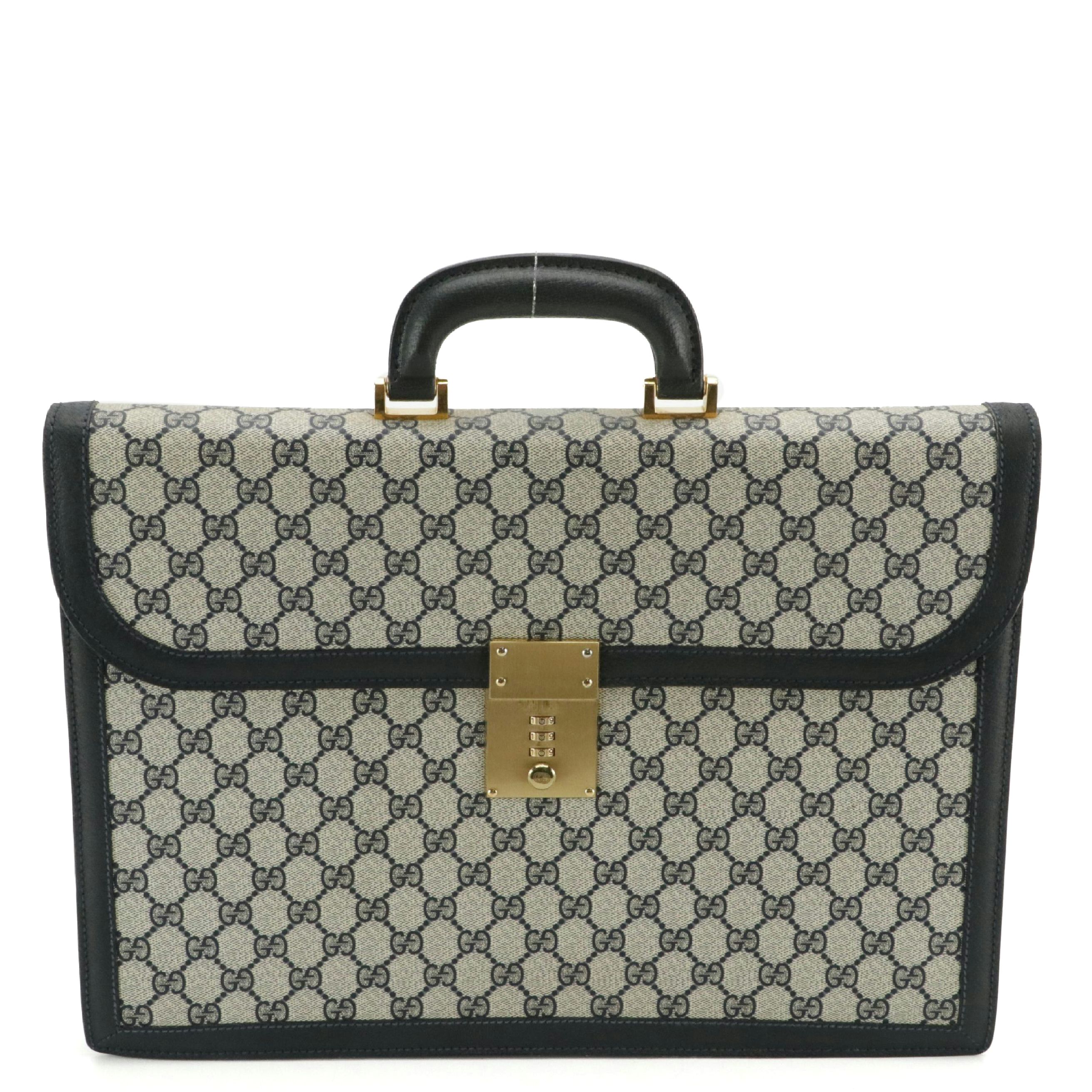Gucci Accessory Collection Briefcase in Navy Blue GG Supreme Canvas and Leather