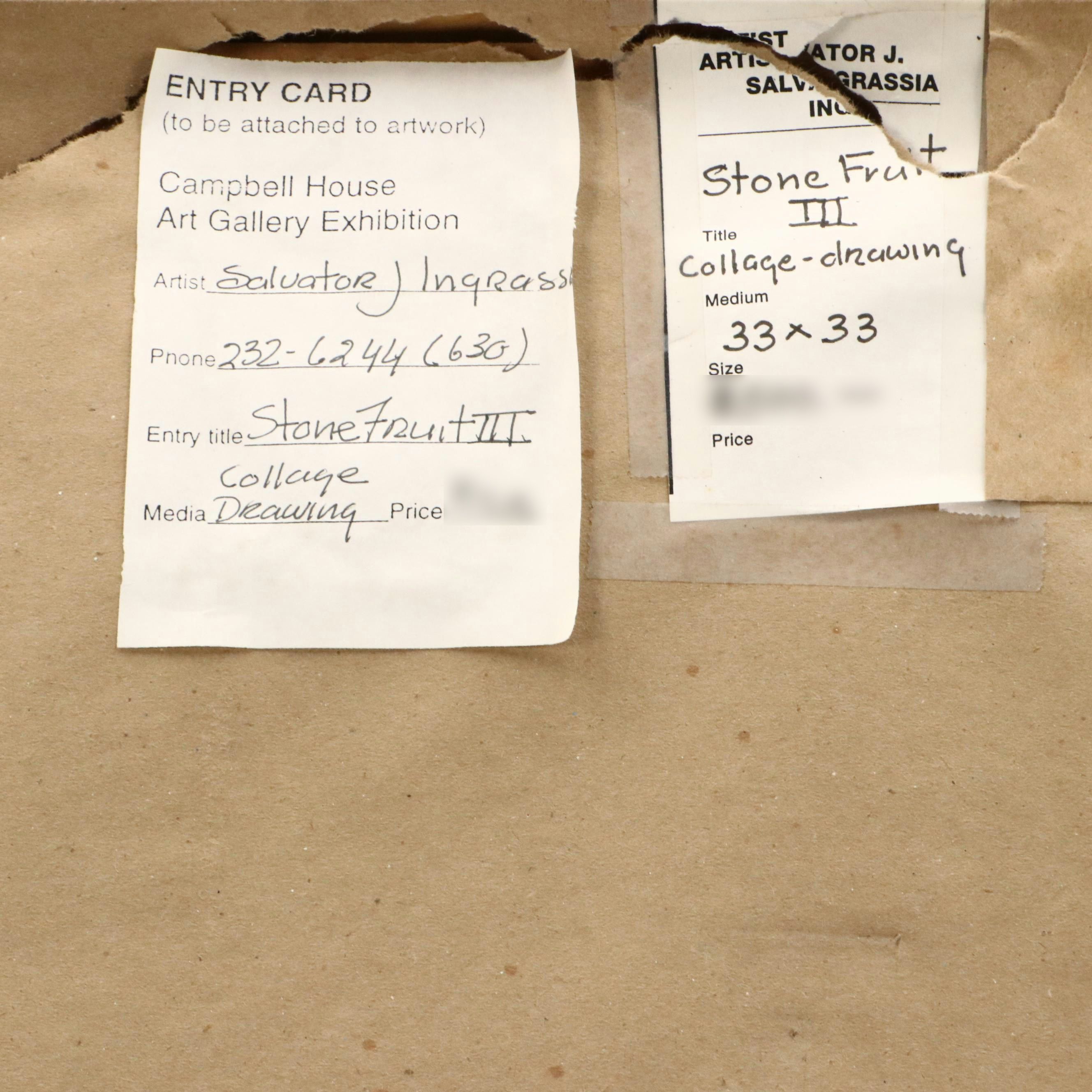 Salvator Ingrassia Collage Drawing "Stone Fruit III," Late 20th Century