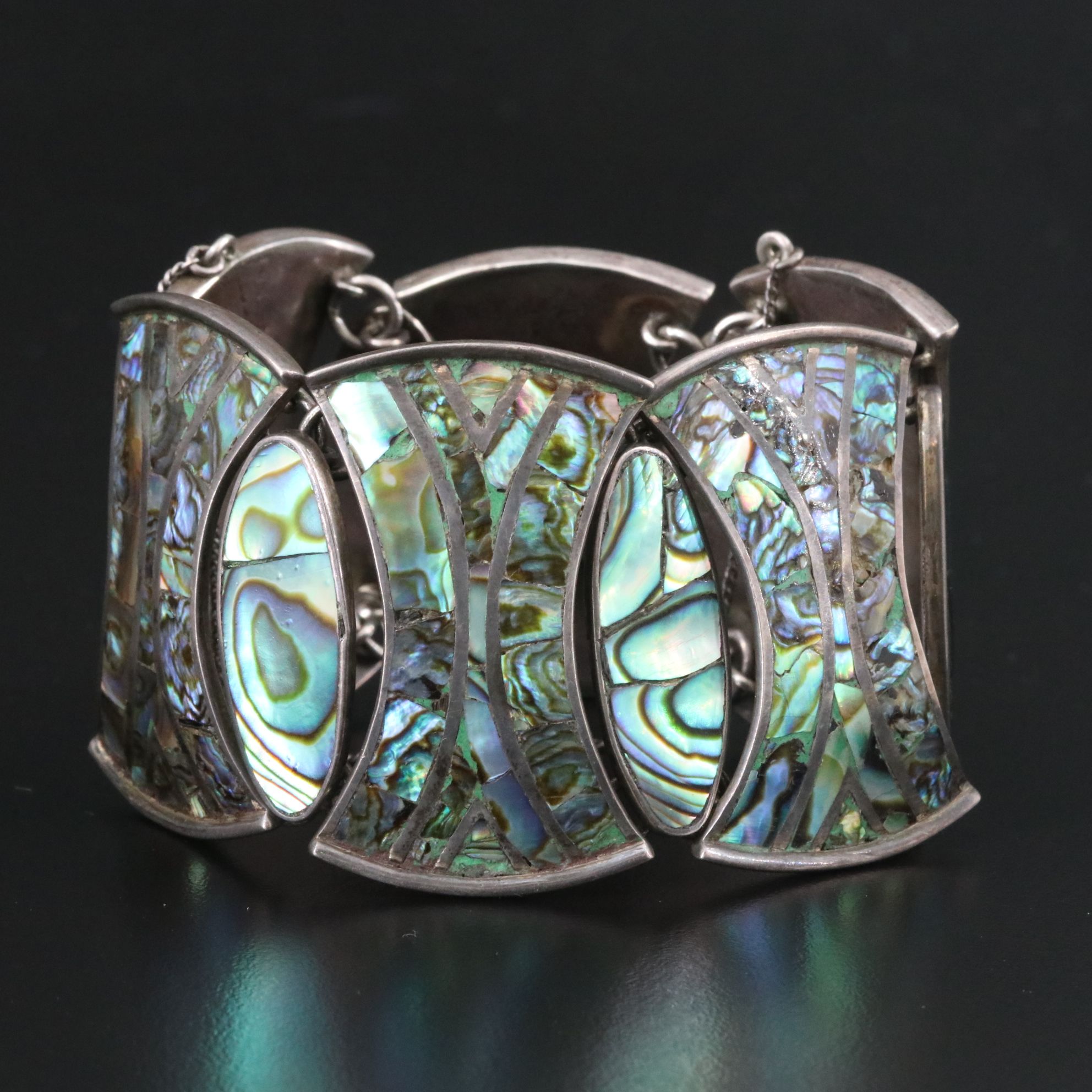 Vintage Taxco Mexican Sterling Abalone Bracelet