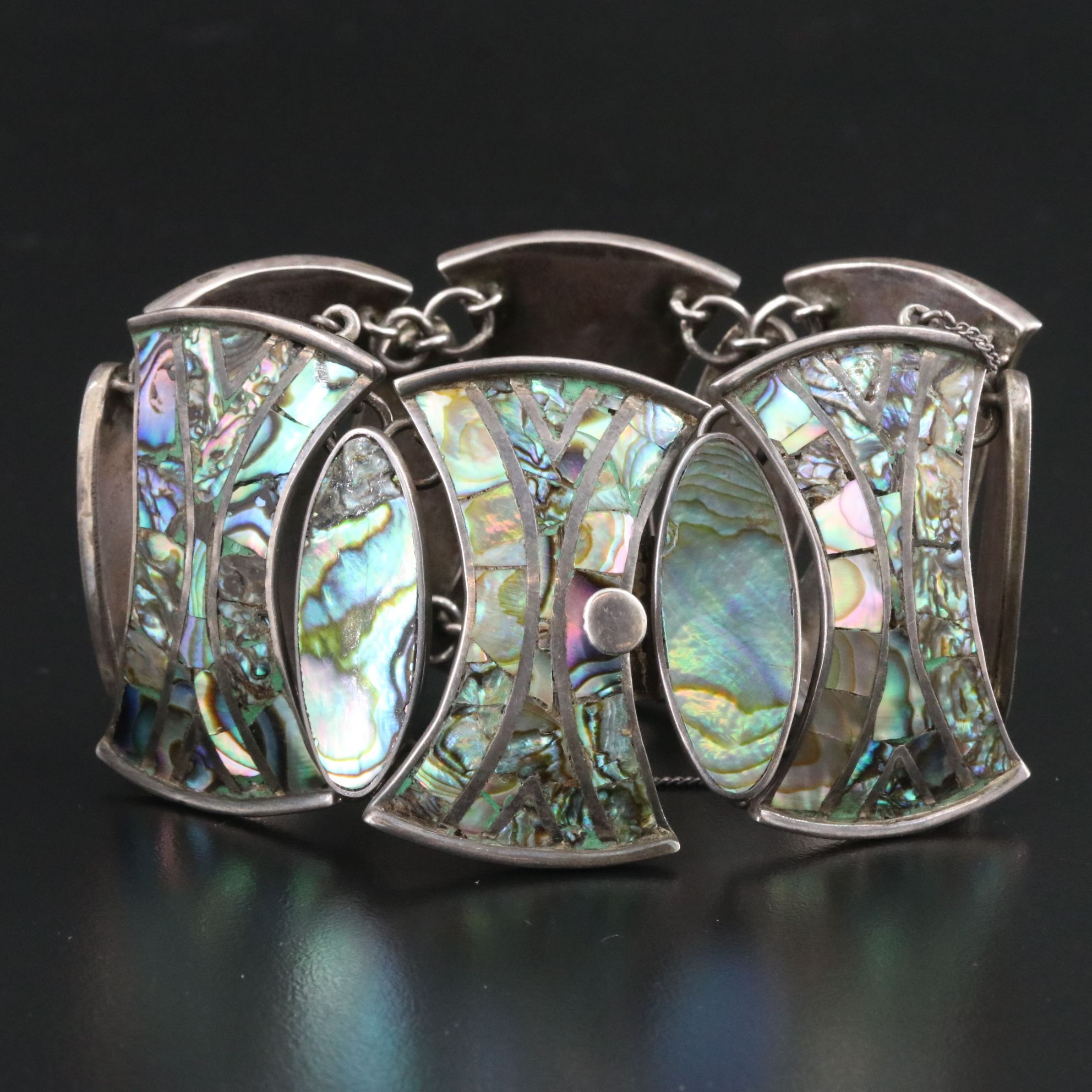 Vintage Taxco Mexican Sterling Abalone Bracelet
