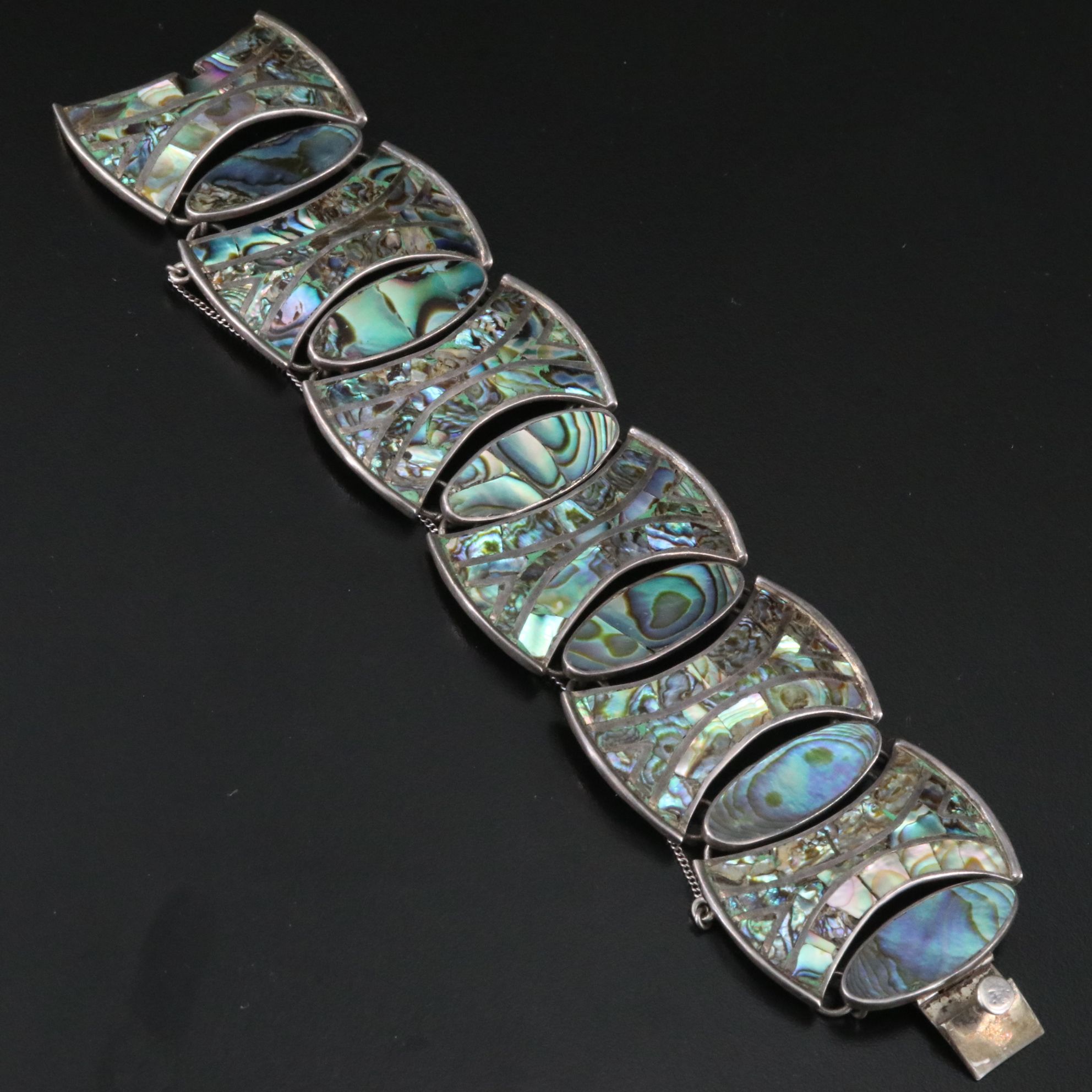 Vintage Taxco Mexican Sterling Abalone Bracelet