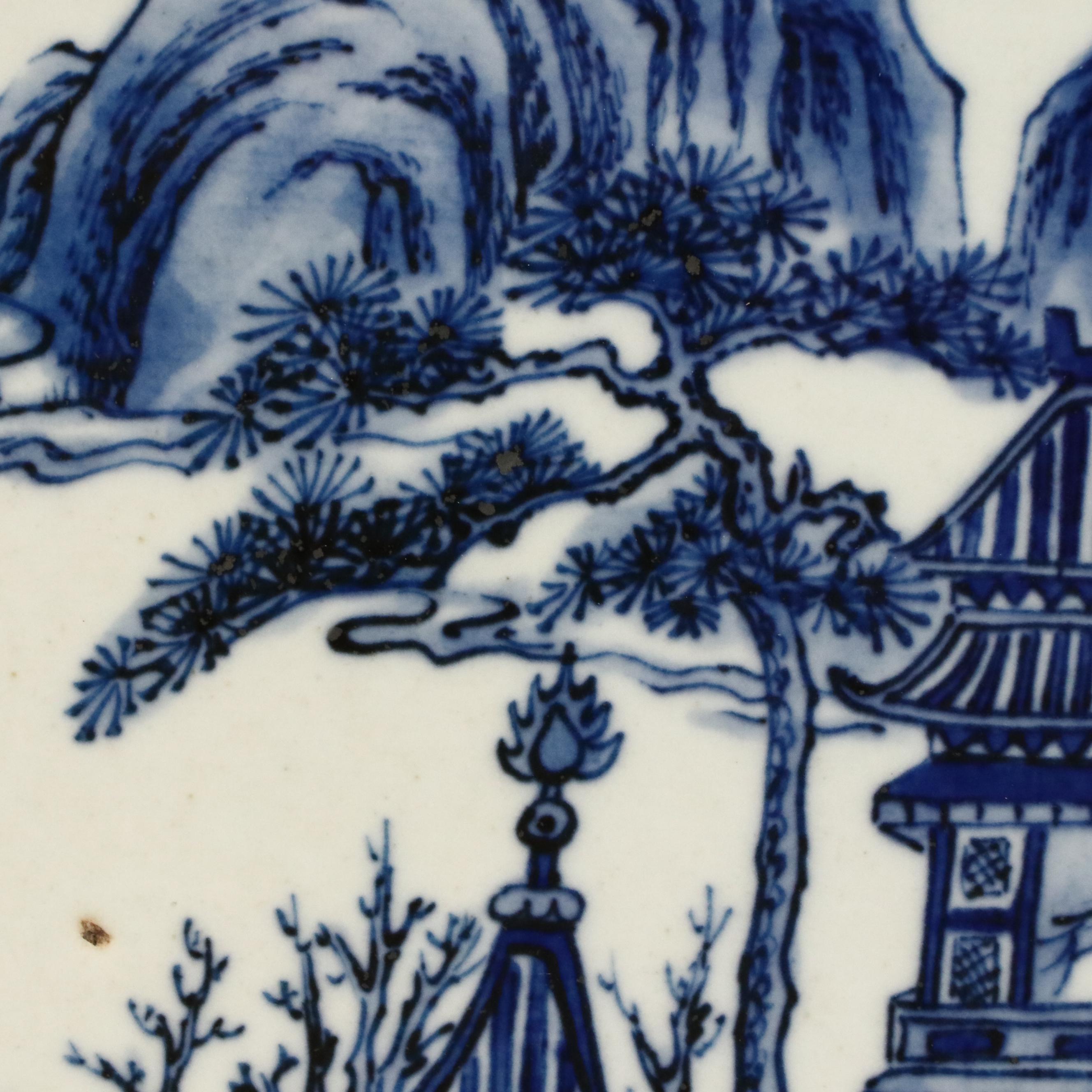 Japanese Blue on White Landscape on Porcelain, Likely Taishō