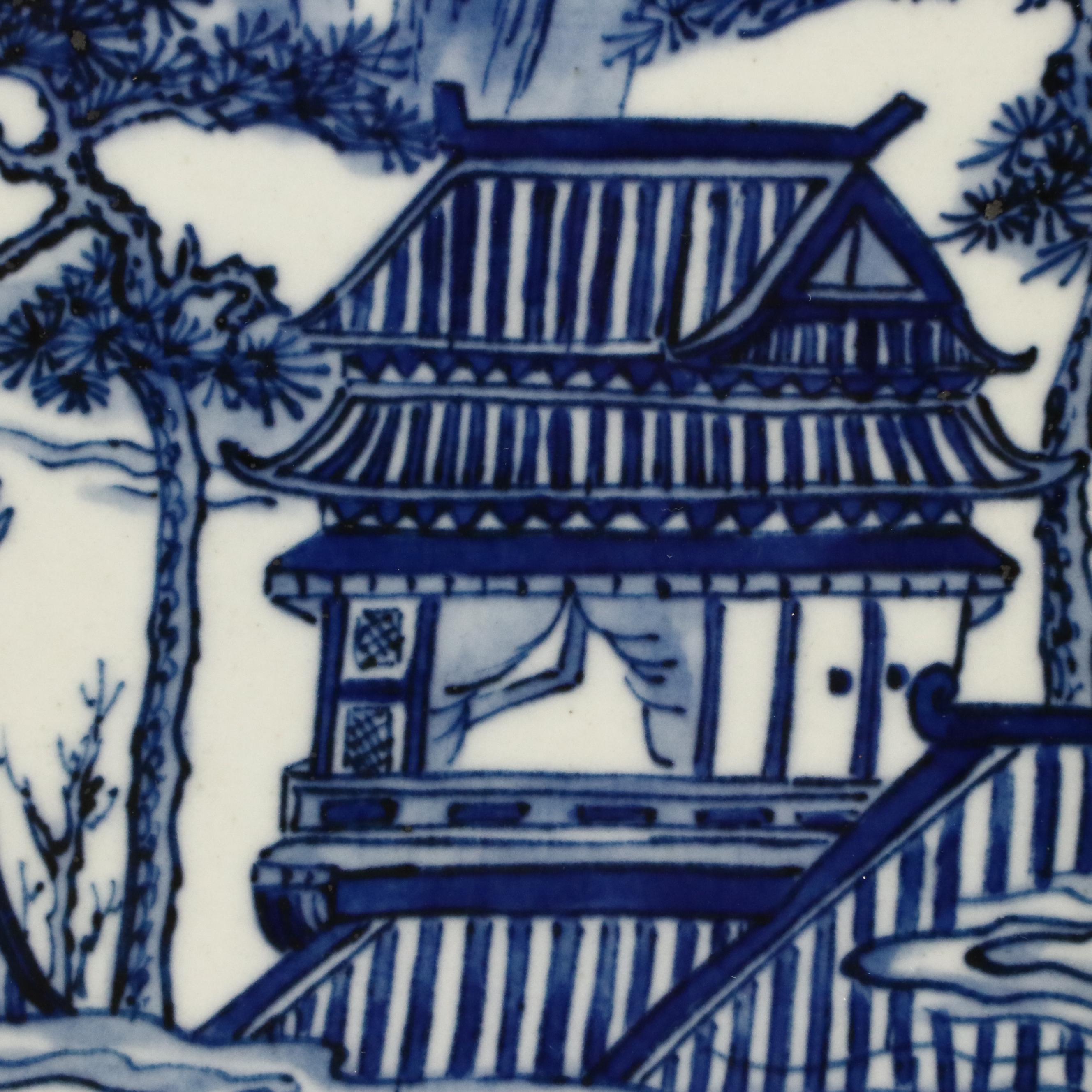 Japanese Blue on White Landscape on Porcelain, Likely Taishō