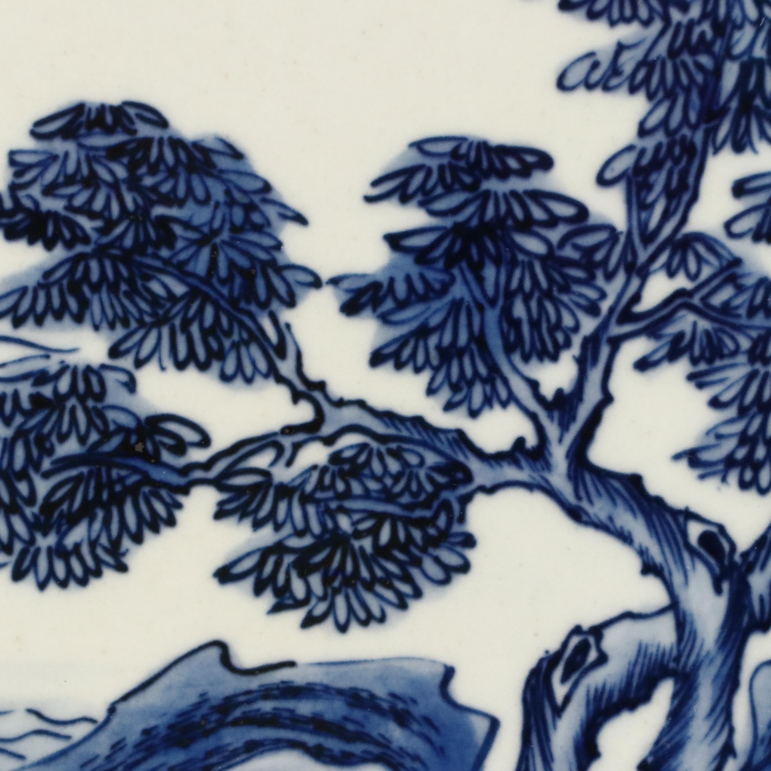 Japanese Blue on White Landscape on Porcelain, Likely Taishō