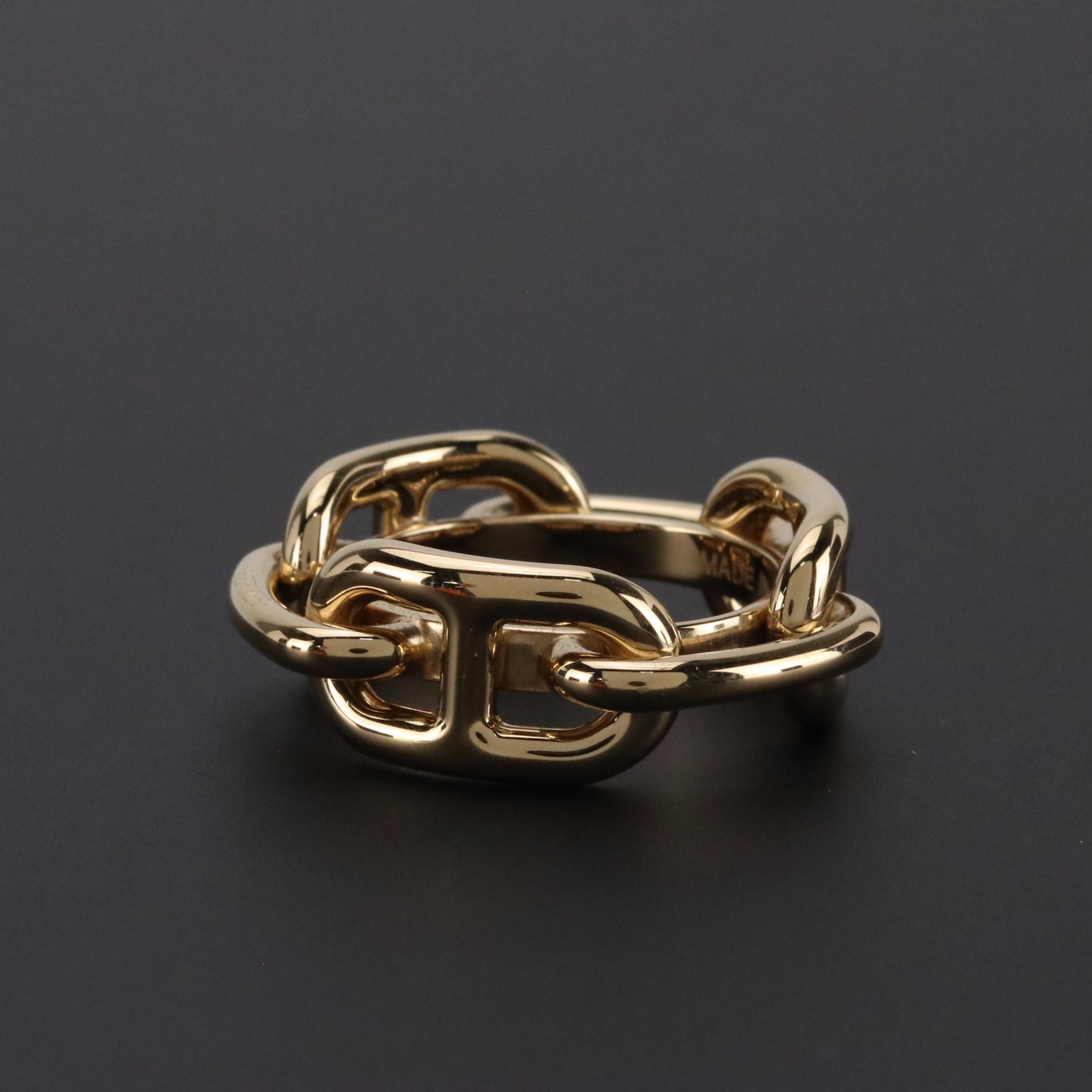 Hermès Gold Tone Chaine D'Ancre Scarf Ring With Box