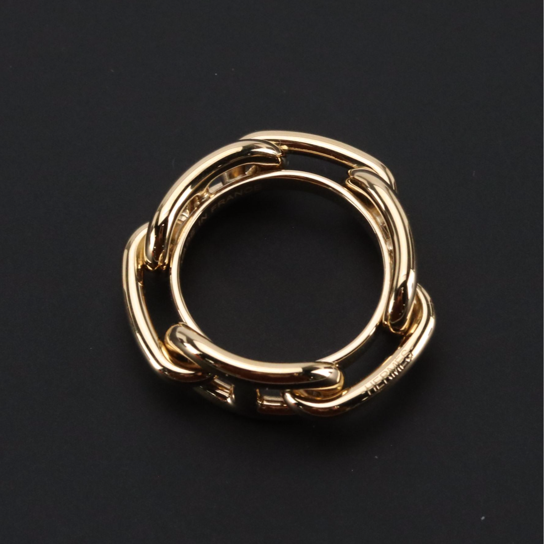 Hermès Gold Tone Chaine D'Ancre Scarf Ring With Box