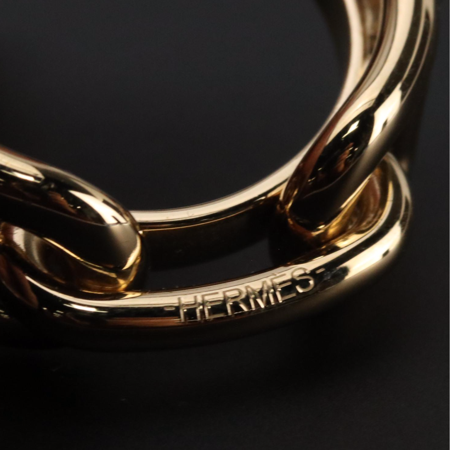 Hermès Gold Tone Chaine D'Ancre Scarf Ring With Box