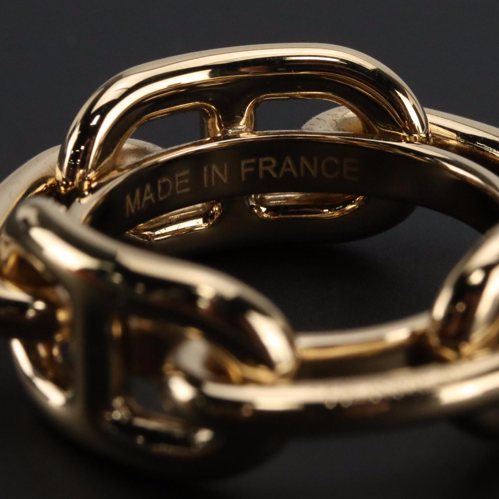 Hermès Gold Tone Chaine D'Ancre Scarf Ring With Box