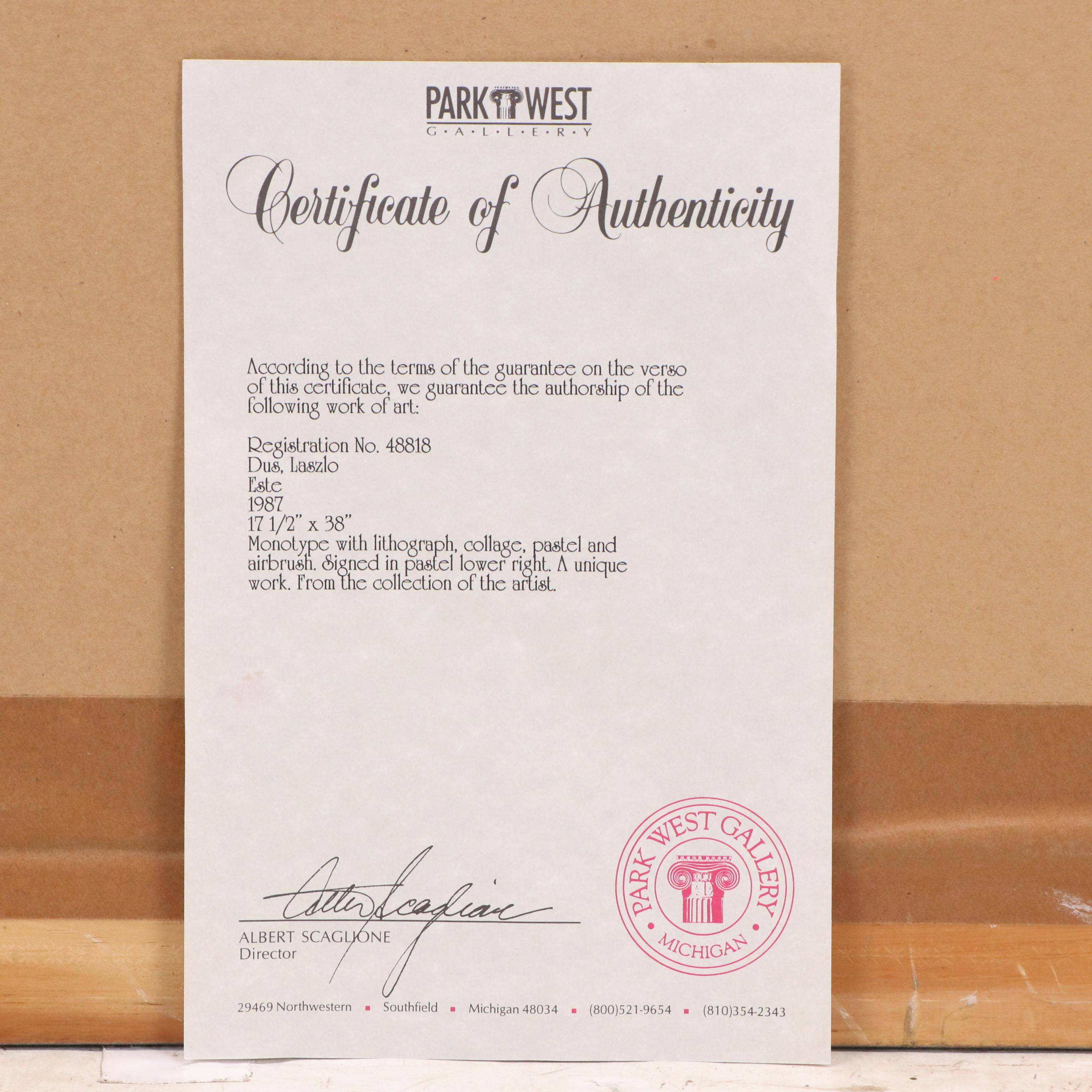 László Dús Abstract Mixed Media Monotype "Este," 1987