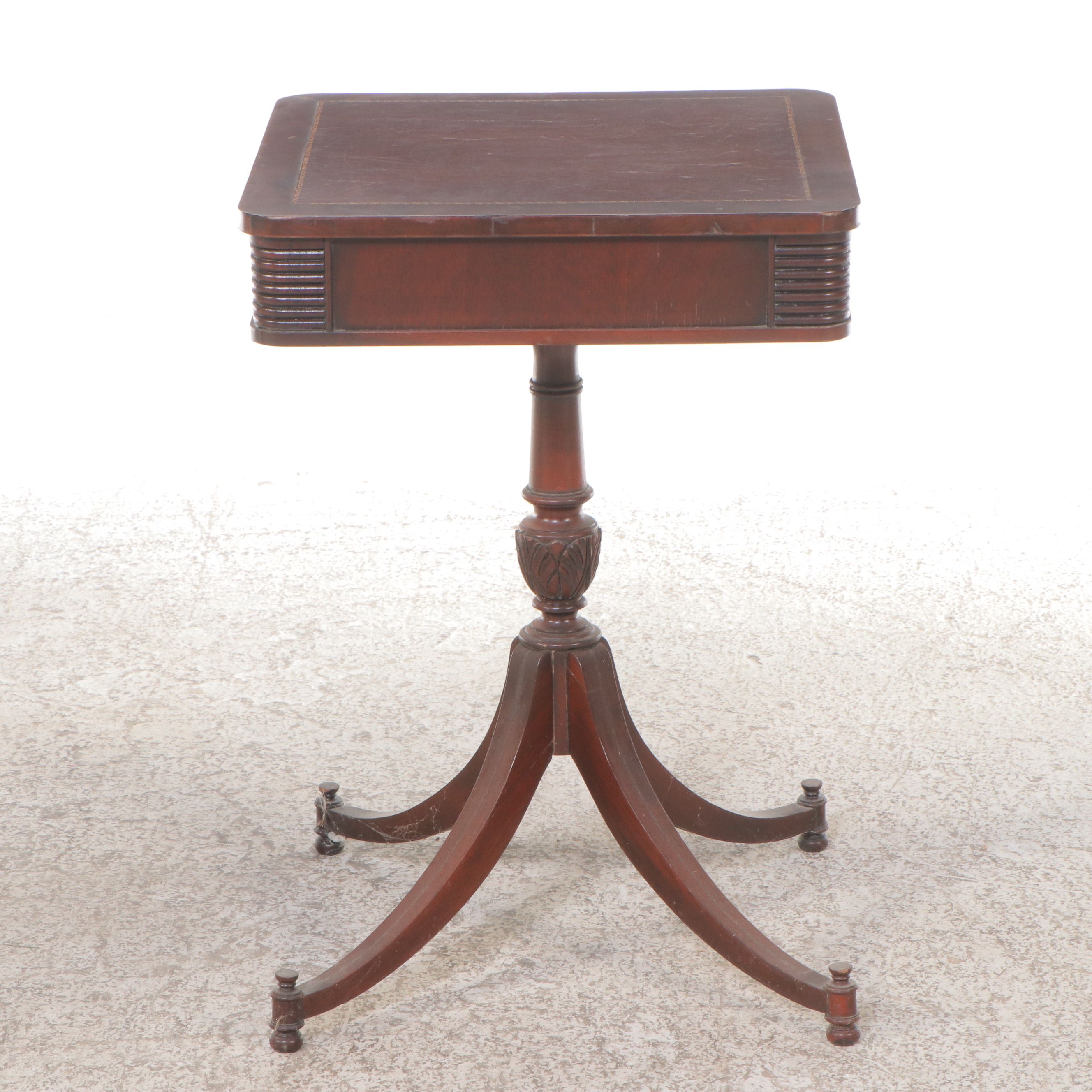 Pair of Regency Style Inset Leather Top Mahogany End Tables, 1950s