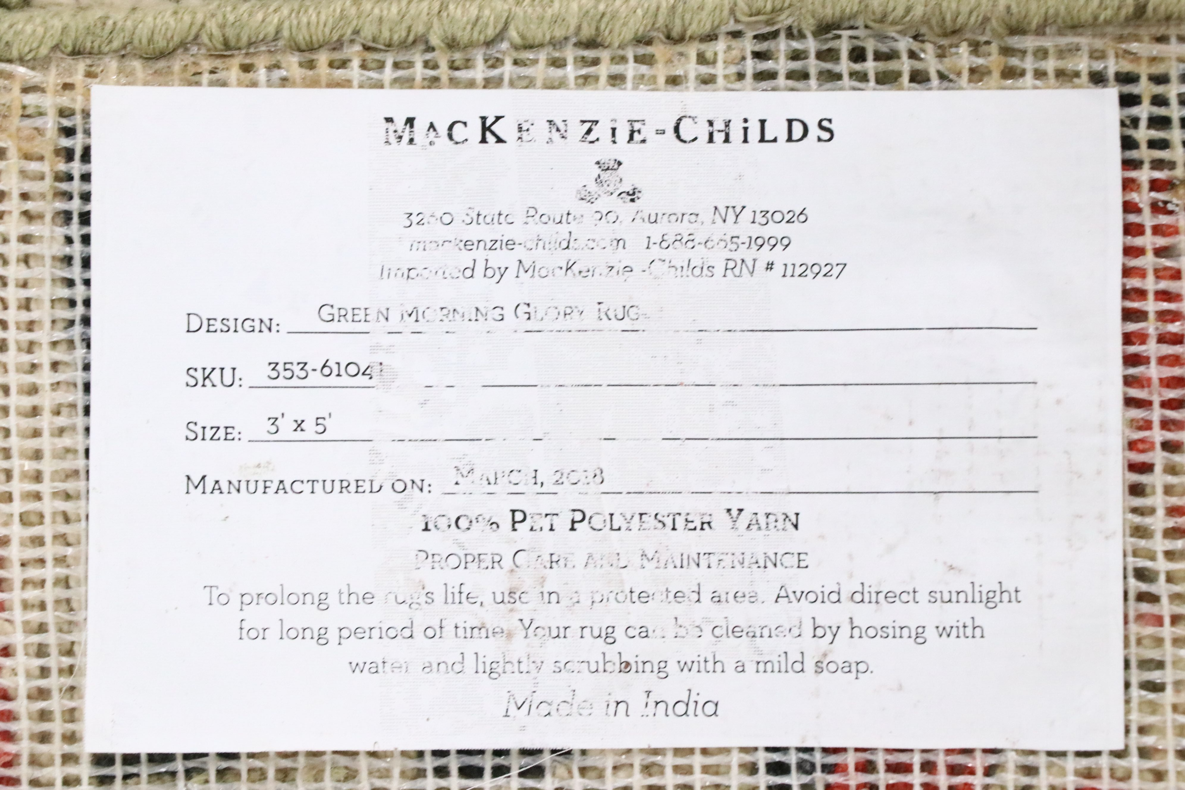 3'1 x 4'11 Hand-Tufted MacKenzie-Childs "Green Morning Glory" Accent Rug