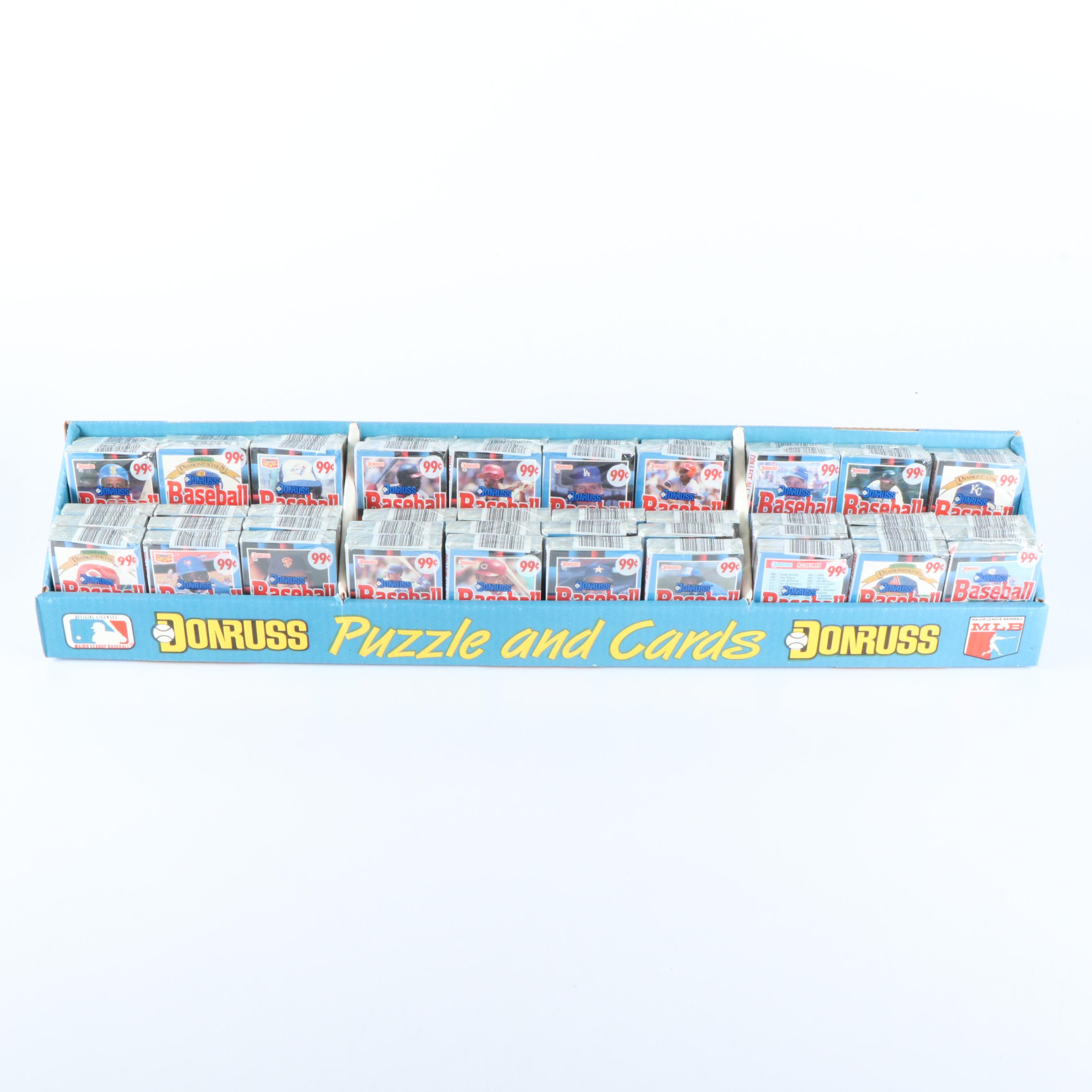 Sealed 1988 Donruss Cello Baseball Card Packs with Counter Display