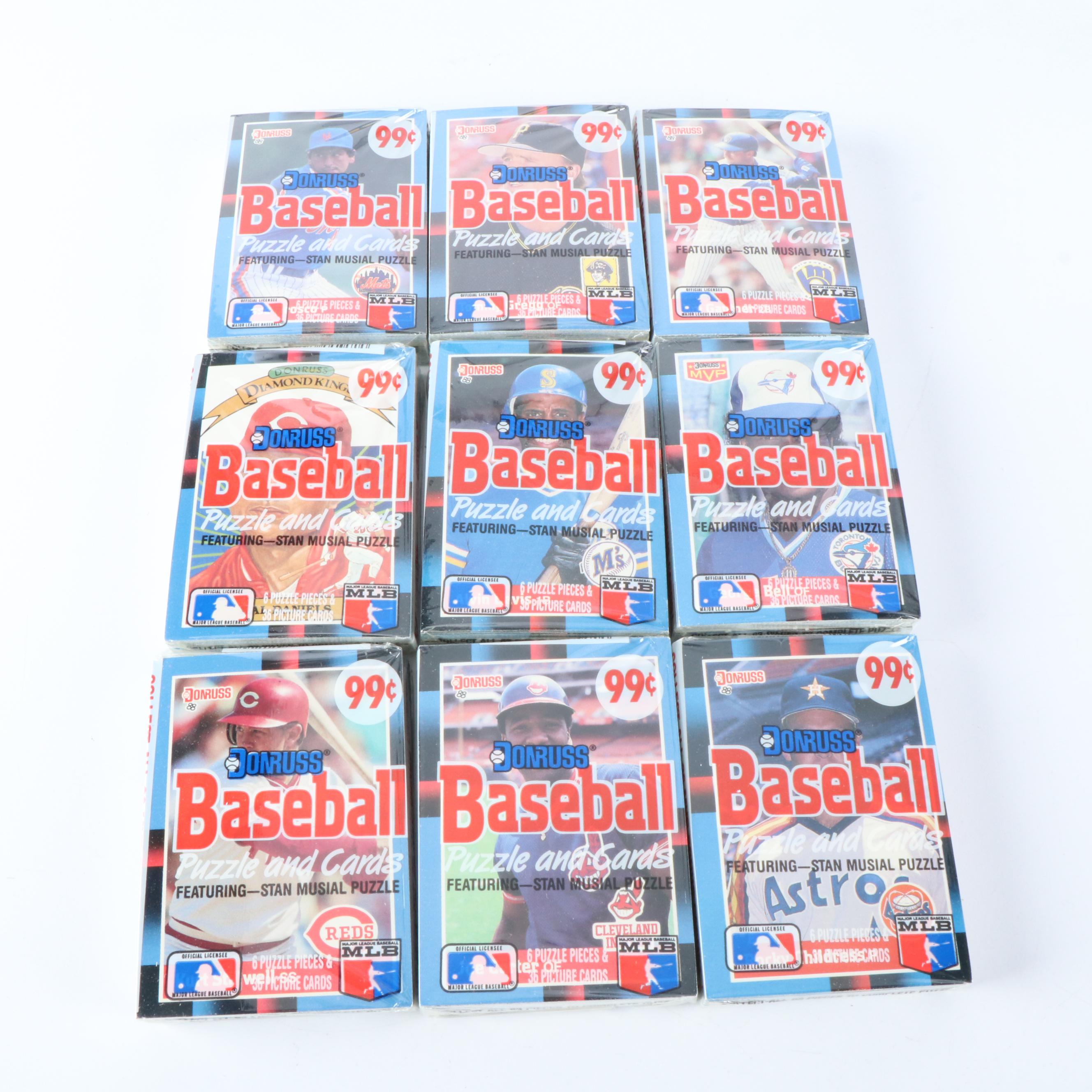 Sealed 1988 Donruss Cello Baseball Card Packs with Counter Display