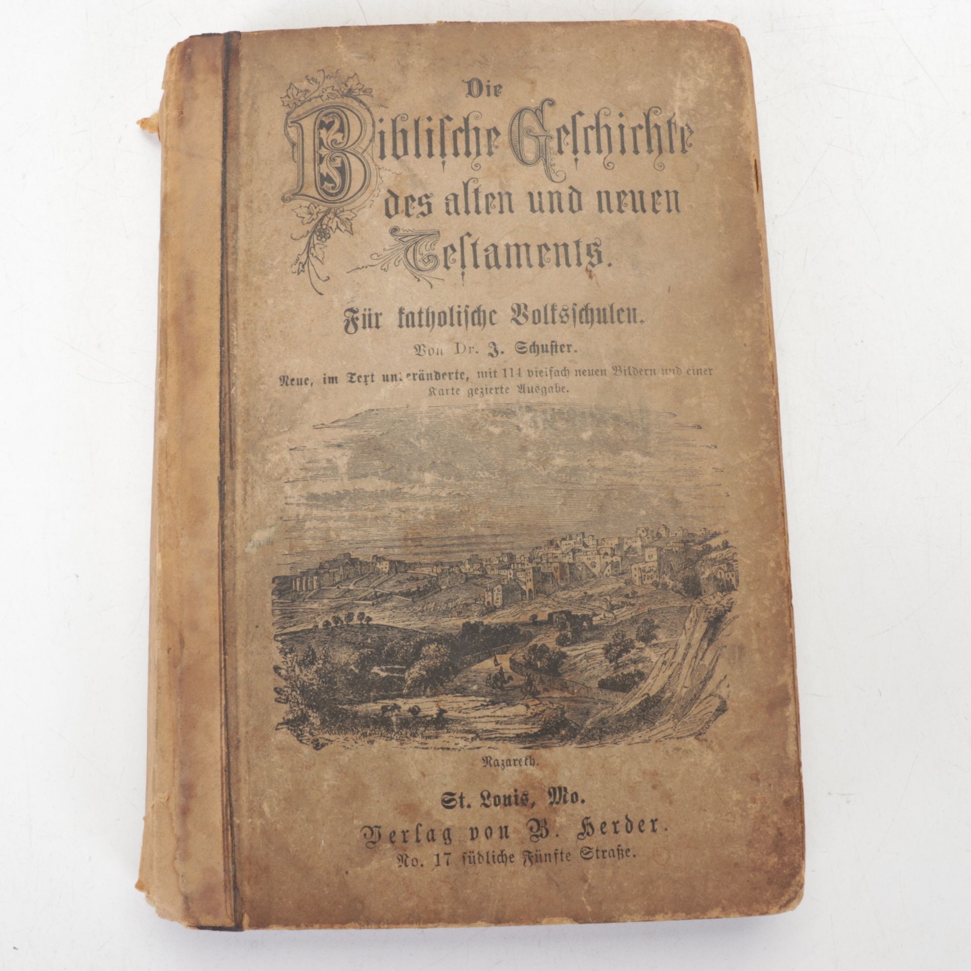 19th Century German Bible with Madonna & Other Christian Figurines