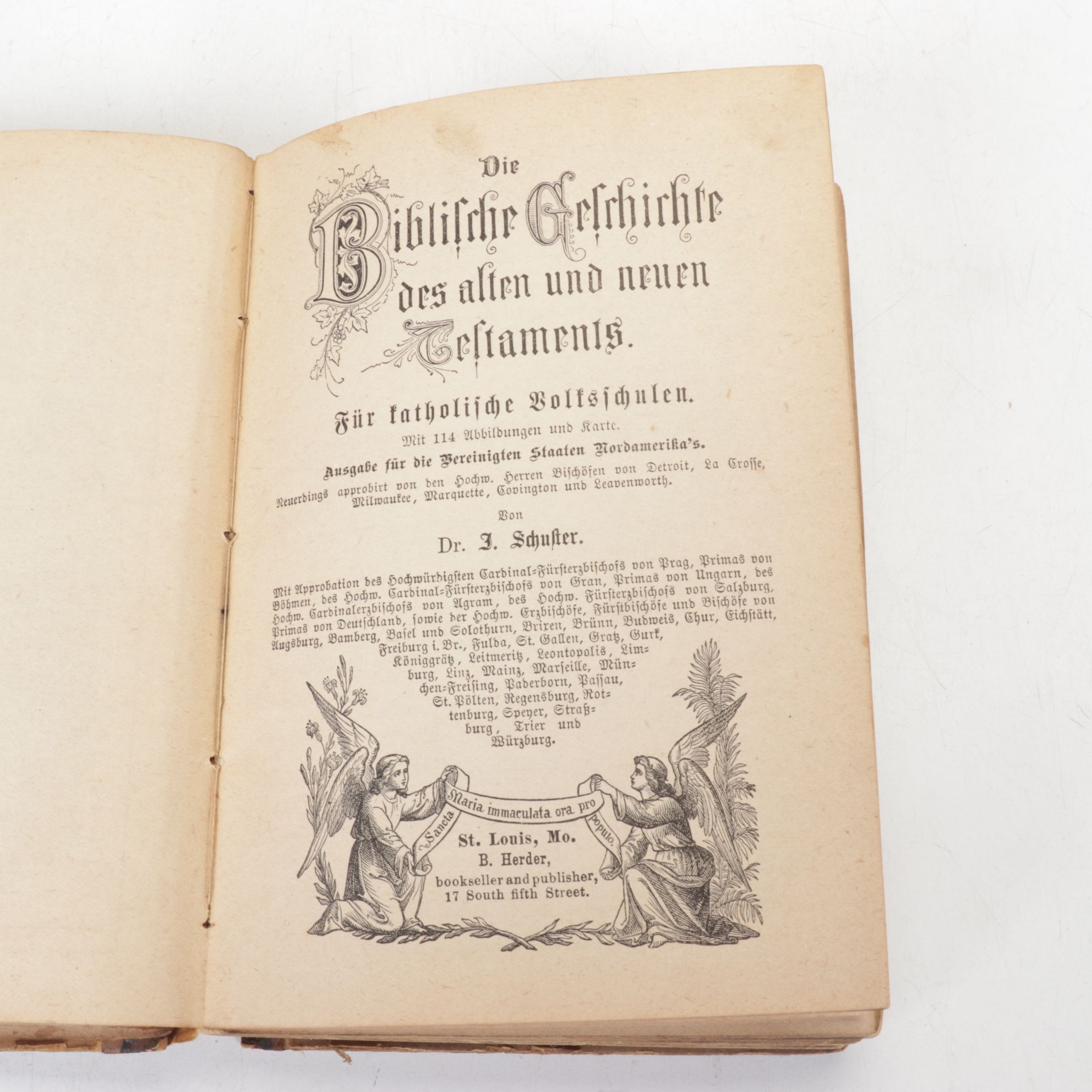 19th Century German Bible with Madonna & Other Christian Figurines