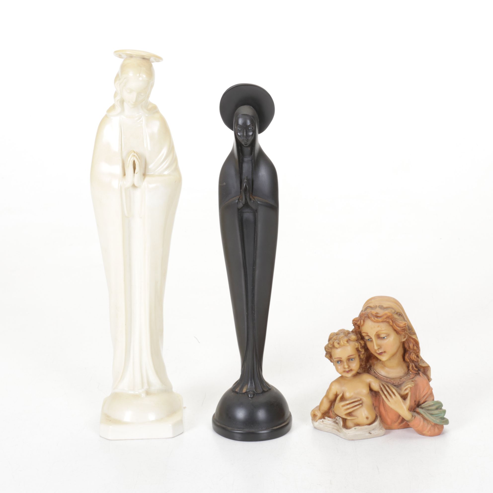 19th Century German Bible with Madonna & Other Christian Figurines