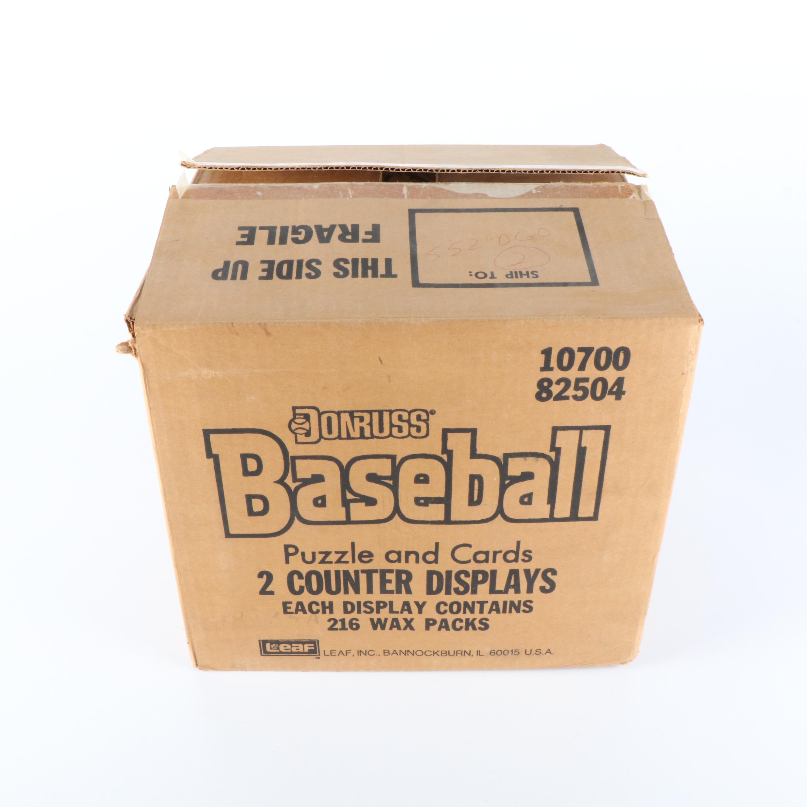 Open 1988 Donruss Baseball Card Counter Display Case with Sealed Wax Packs