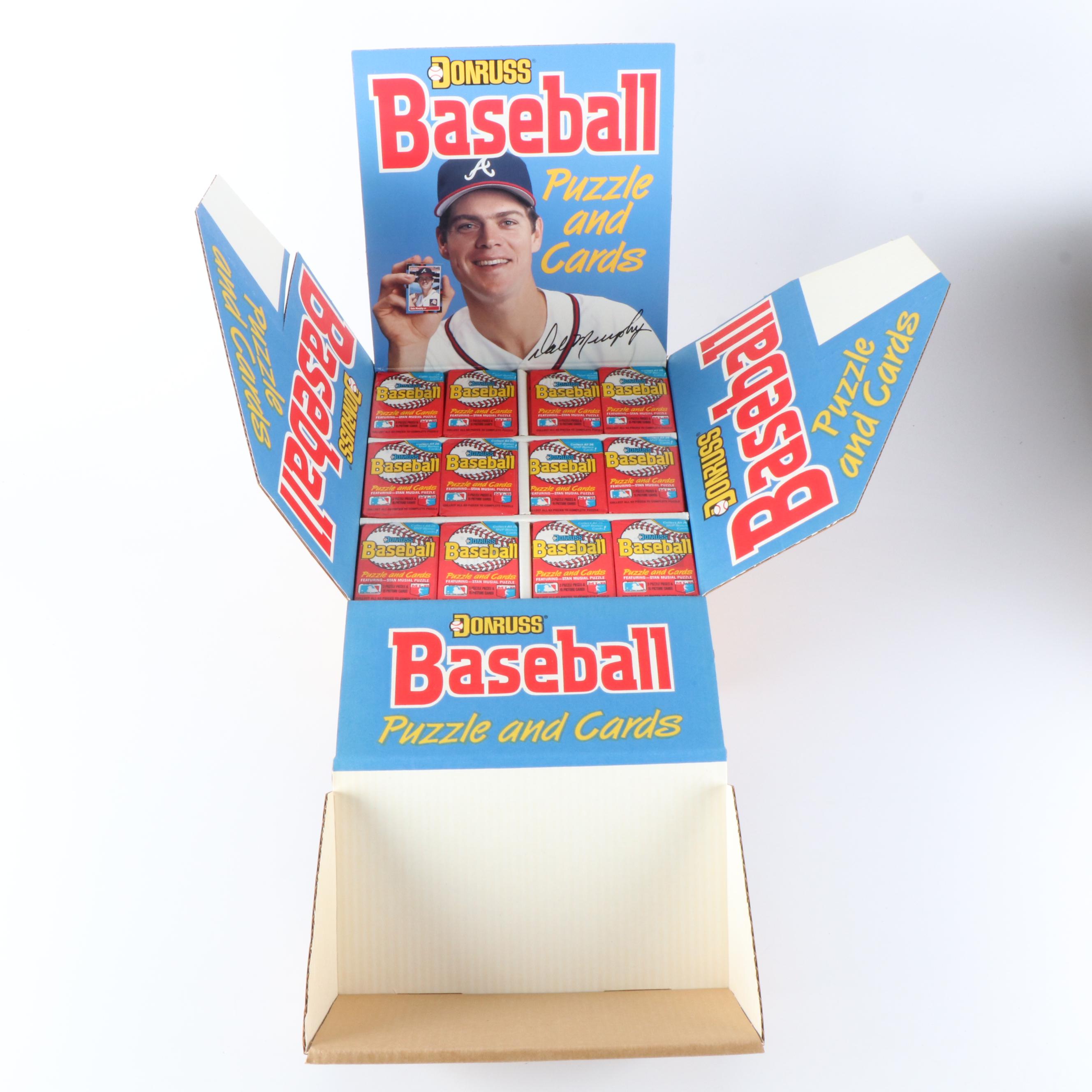 Open 1988 Donruss Baseball Card Counter Display Case with Sealed Wax Packs