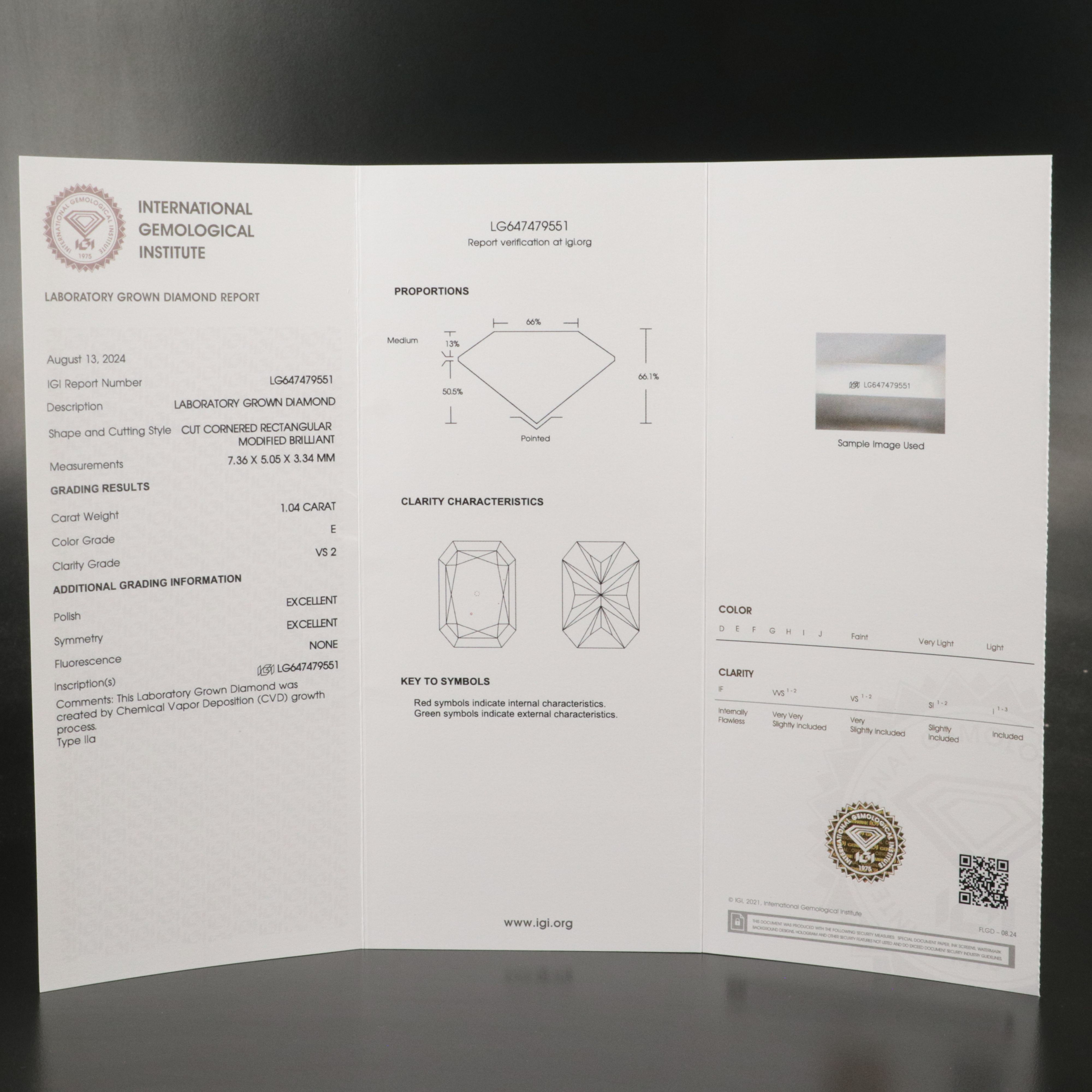 Loose 1.04 CT Lab Grown Diamond with IGI Report