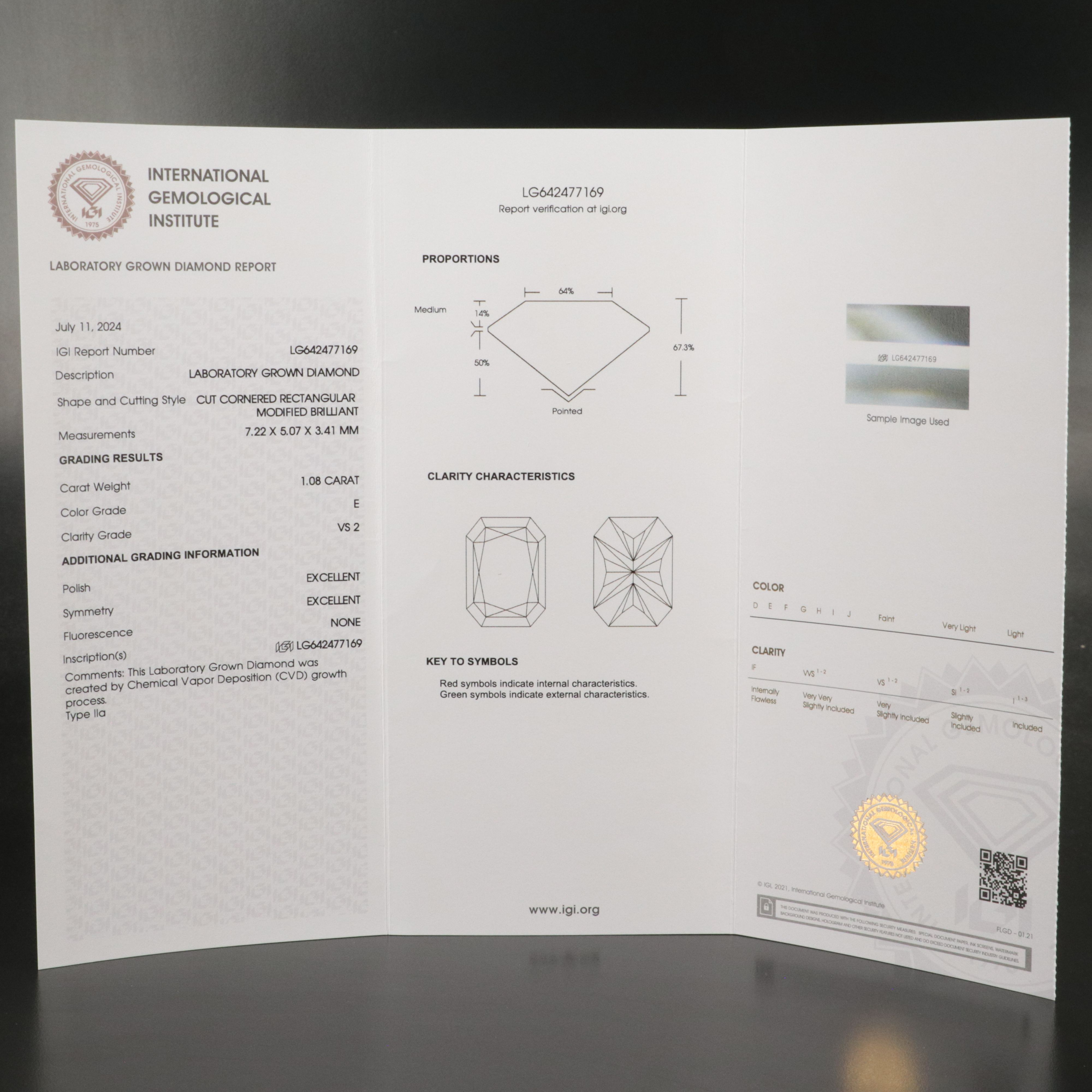 Loose 1.08 CT Lab Grown Diamond with IGI Report