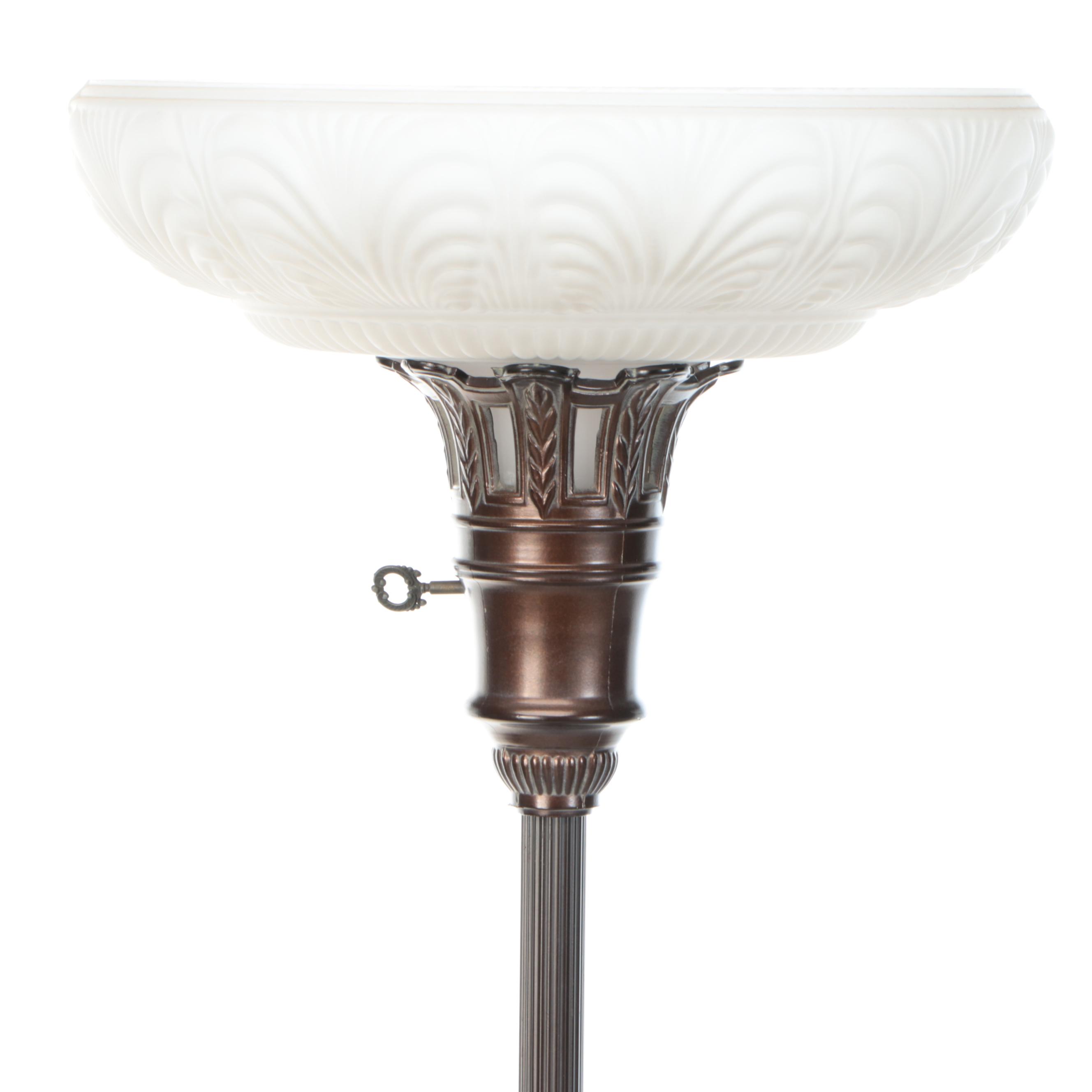 Art Deco Style Bronze Finish Torchiere Floor Lamp