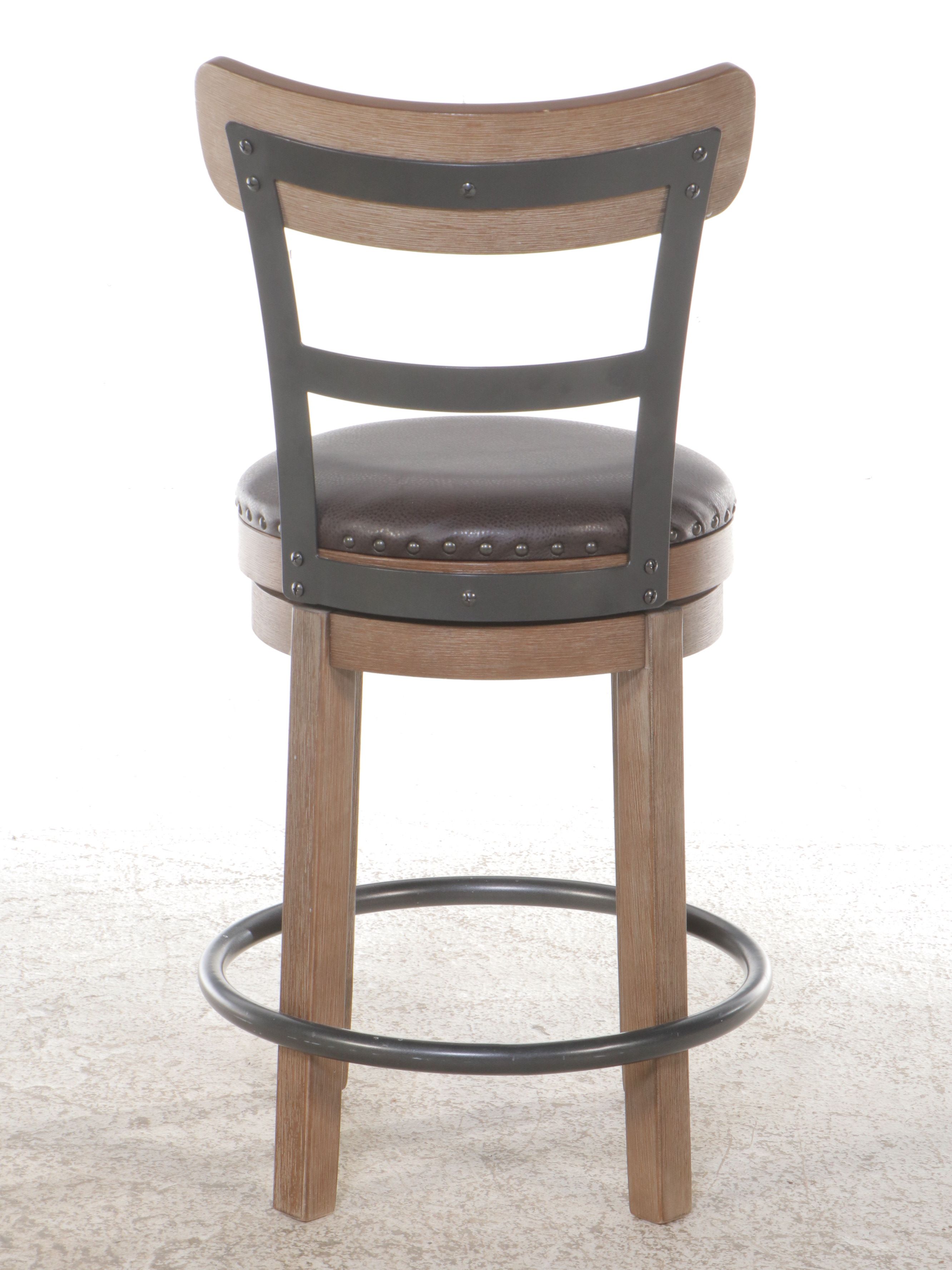 Pair of Ashley Furniture Contemporary Faux Leather and Wood Barstools