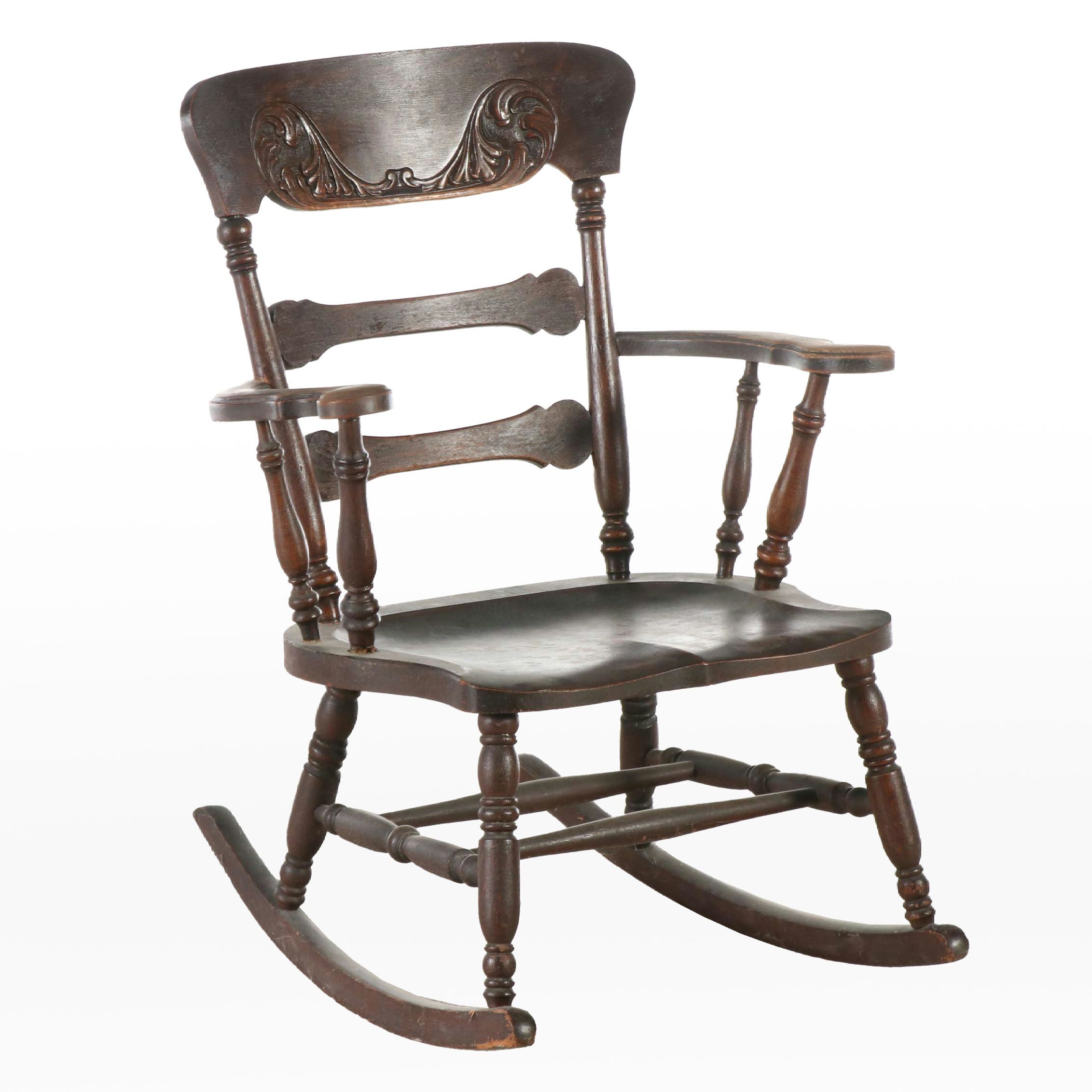 Colonial Revival Pressed Back Oak Rocking Chair, Early 20th Century
