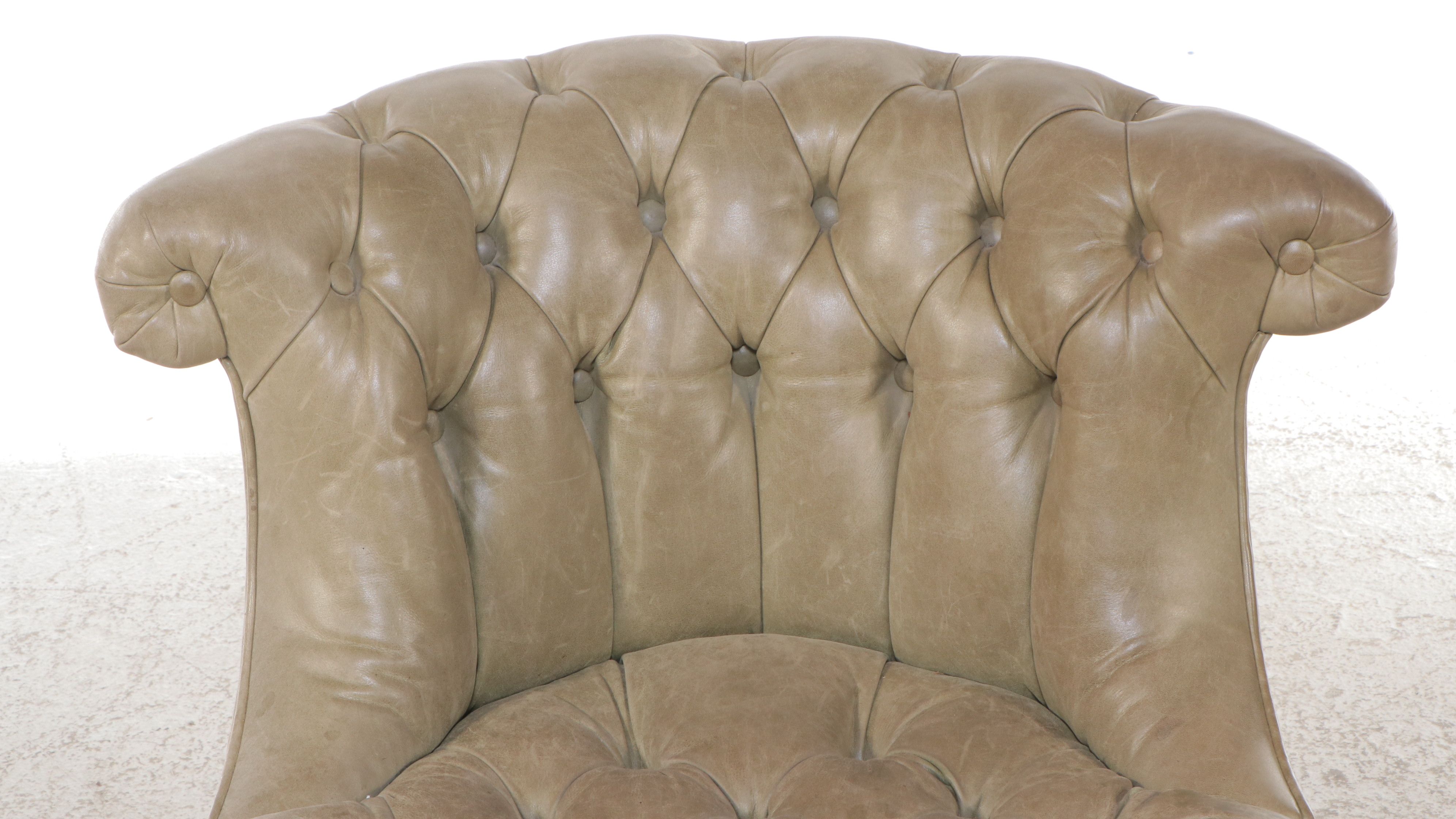 Baker Furniture Button Tufted Leather Slipper Chair, Late 20th Century