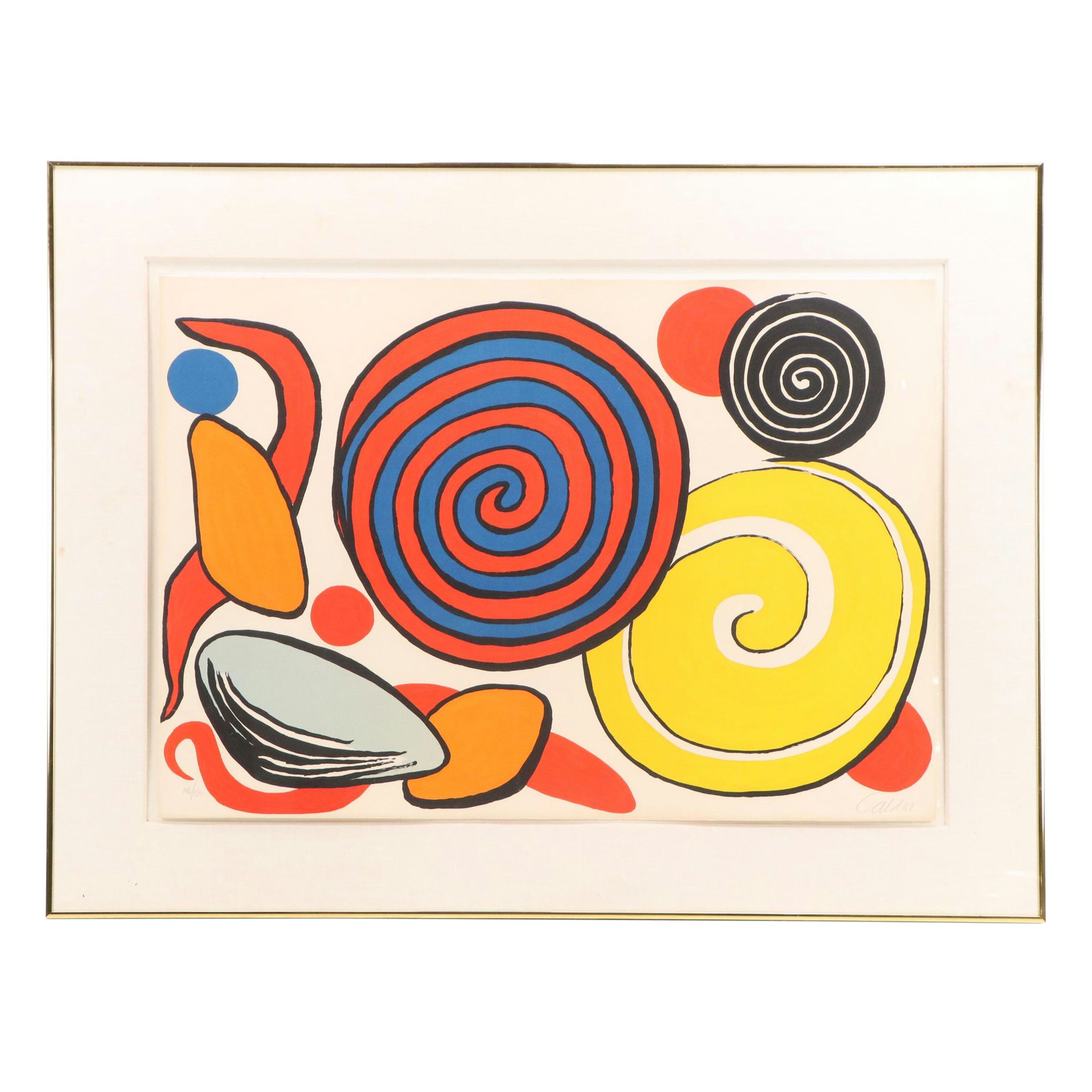 Alexander Calder Color Lithograph "Red and Blue Spiral," Circa 1970