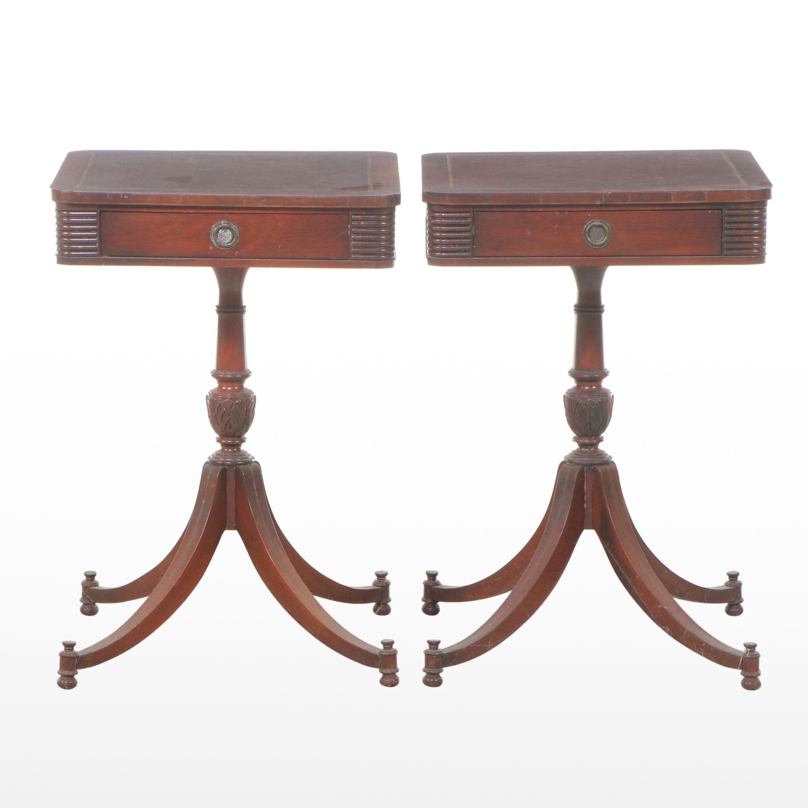 Pair of Regency Style Inset Leather Top Mahogany End Tables, 1950s