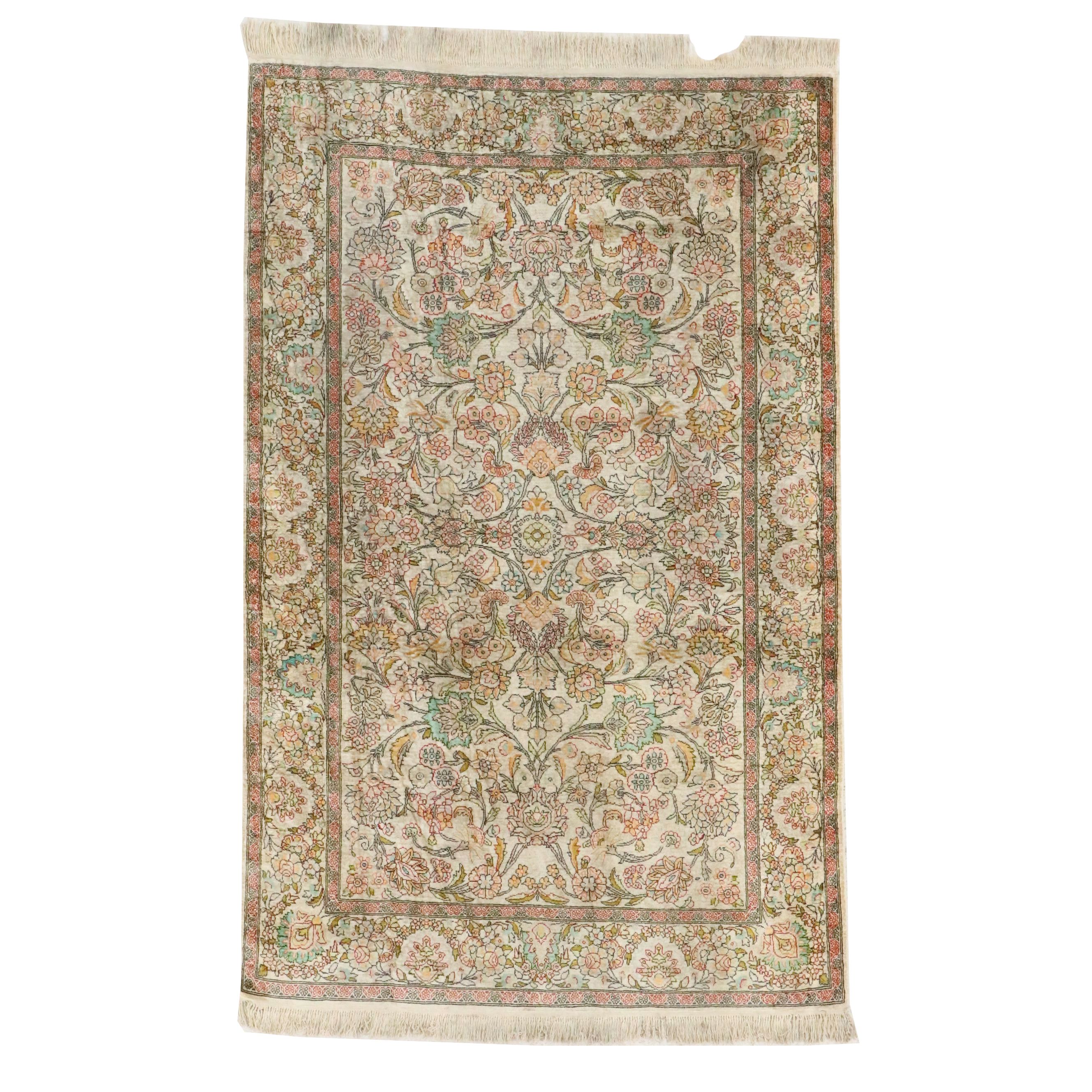 3'7 x 6' Hand-Knotted Turkish Kayseri Silk Area Rug