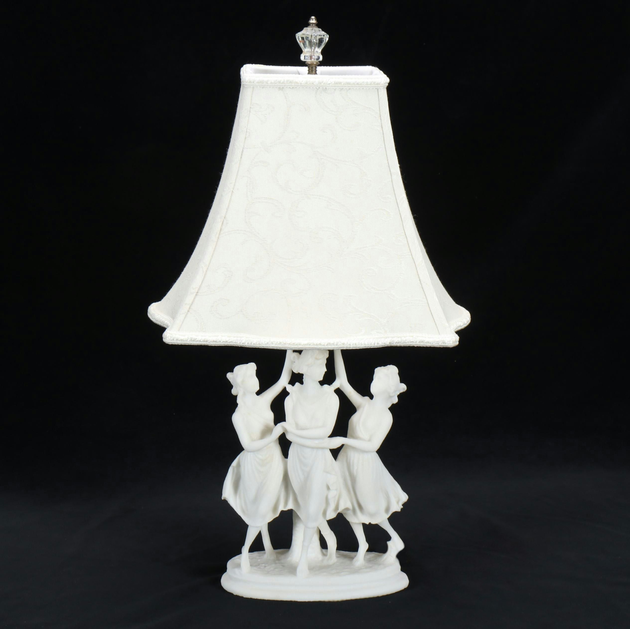 Neoclassical Style Three Graces Alabaster Table Lamp with Silk Shade
