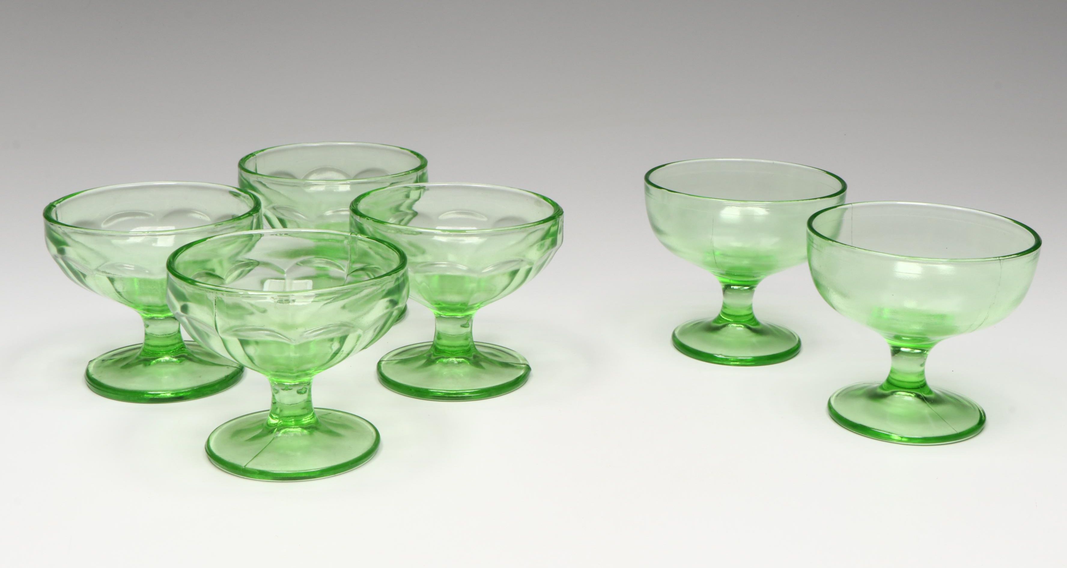 Uranium Glass Sherbet Glass Collection, Early to Mid-20th Century