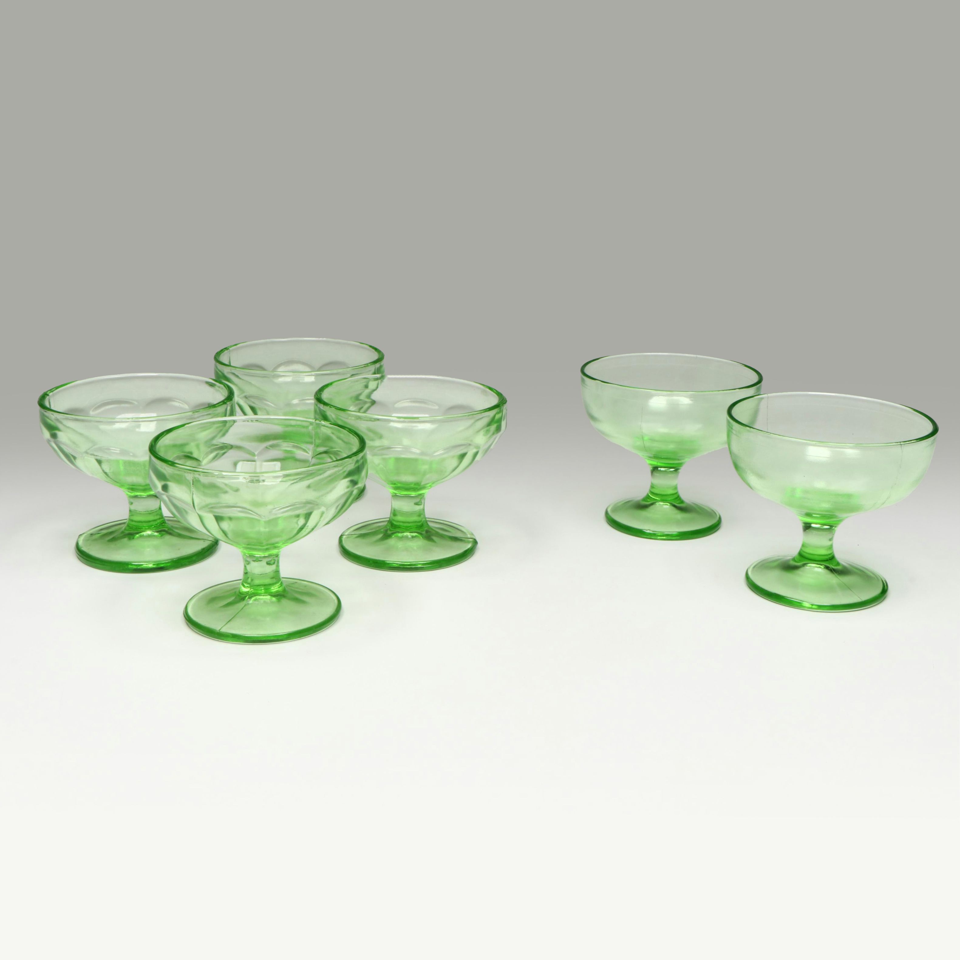 Uranium Glass Sherbet Glass Collection, Early to Mid-20th Century