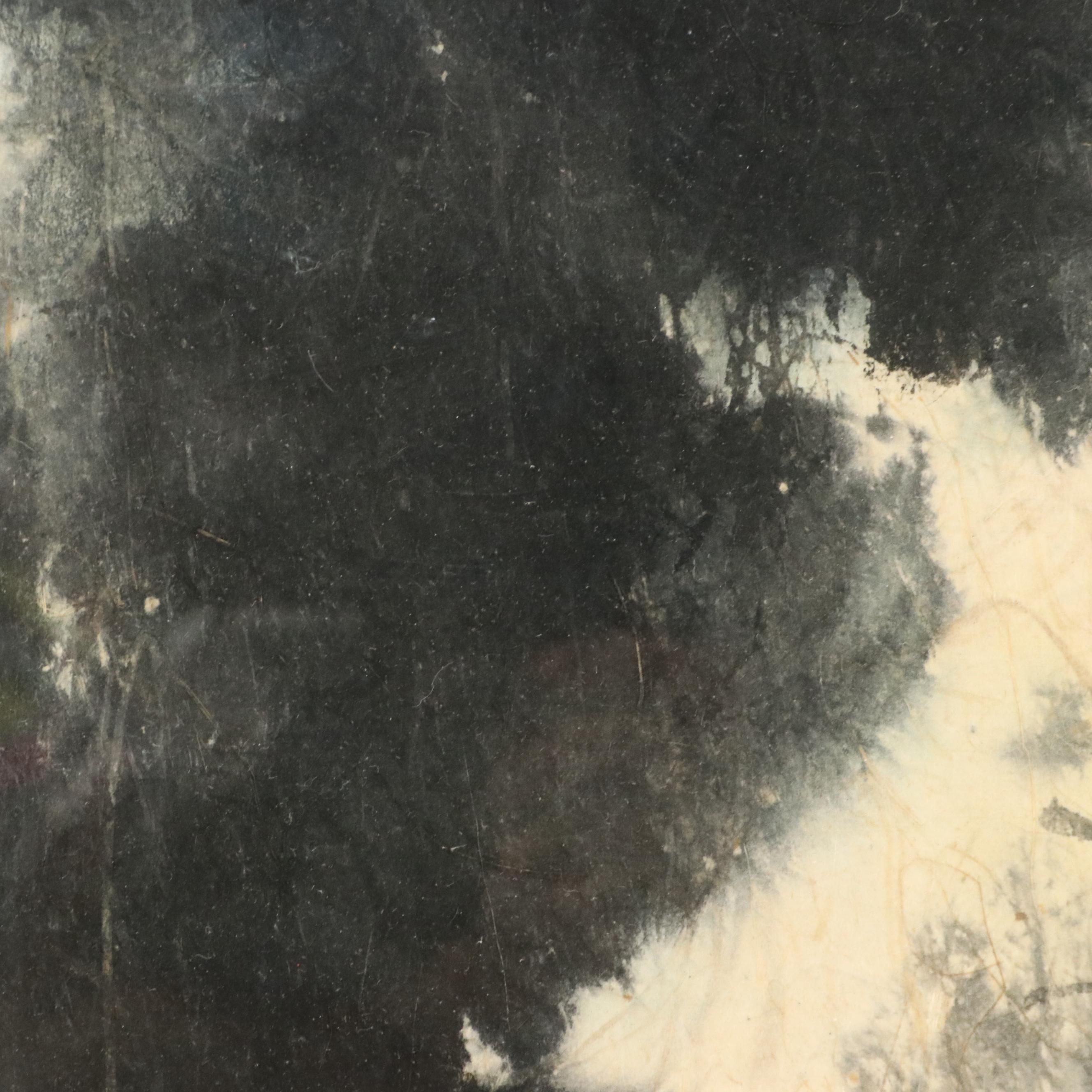 Chinese School Watercolor Painting of Mountain Landscape with Houses