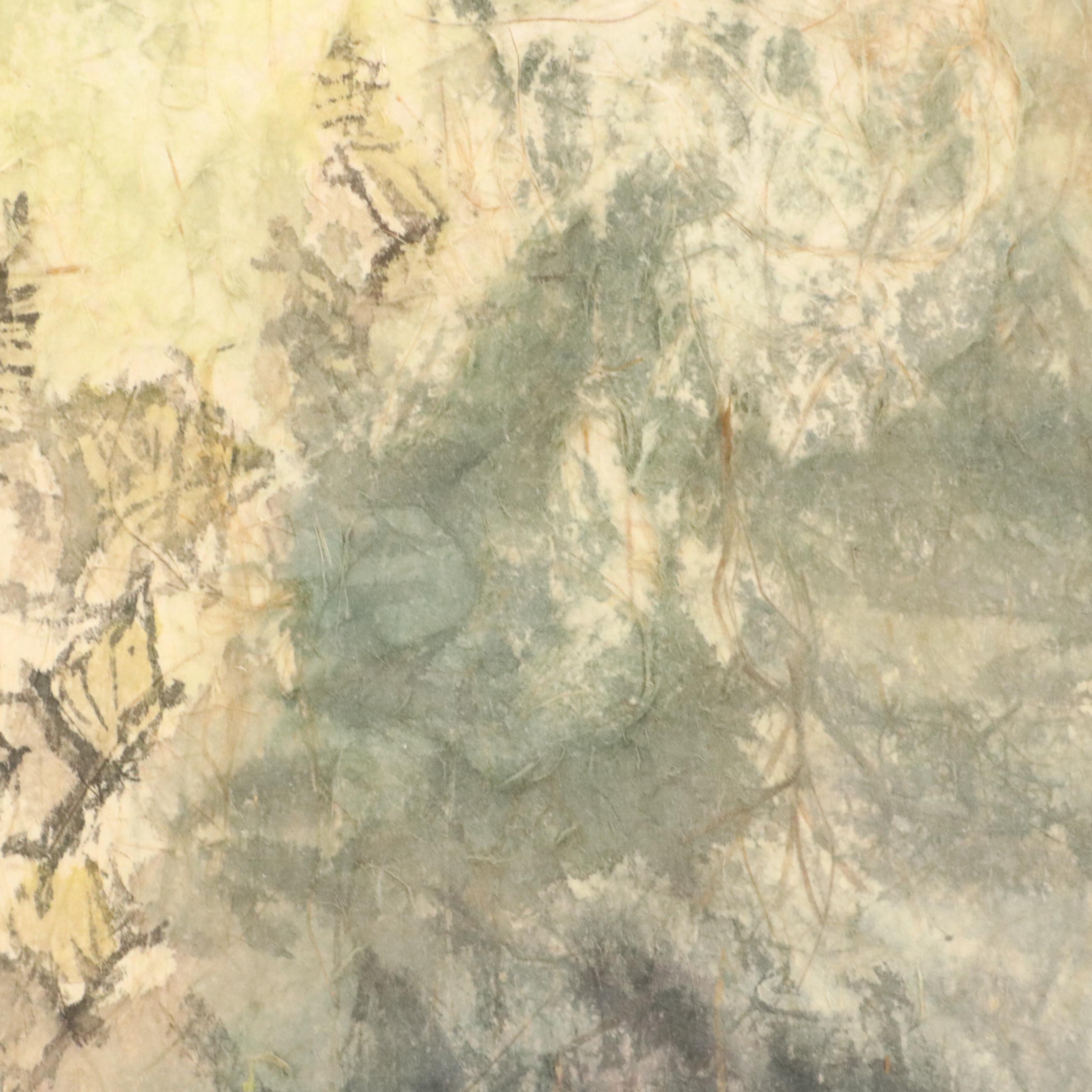 Chinese School Watercolor Painting of Mountain Landscape with Houses