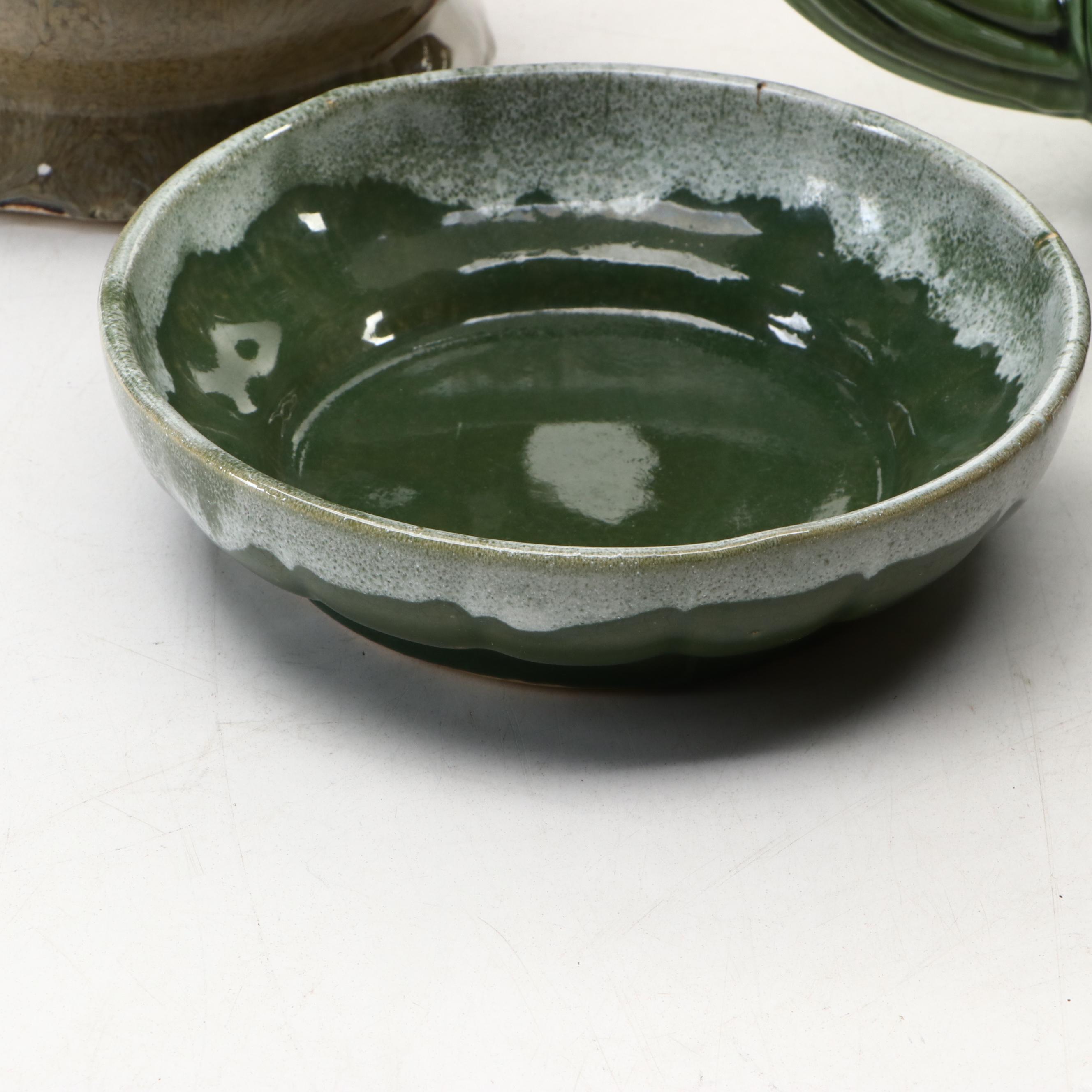 Bordallo Pinheiro Style Pitcher with Other Handmade Ceramic Vessels