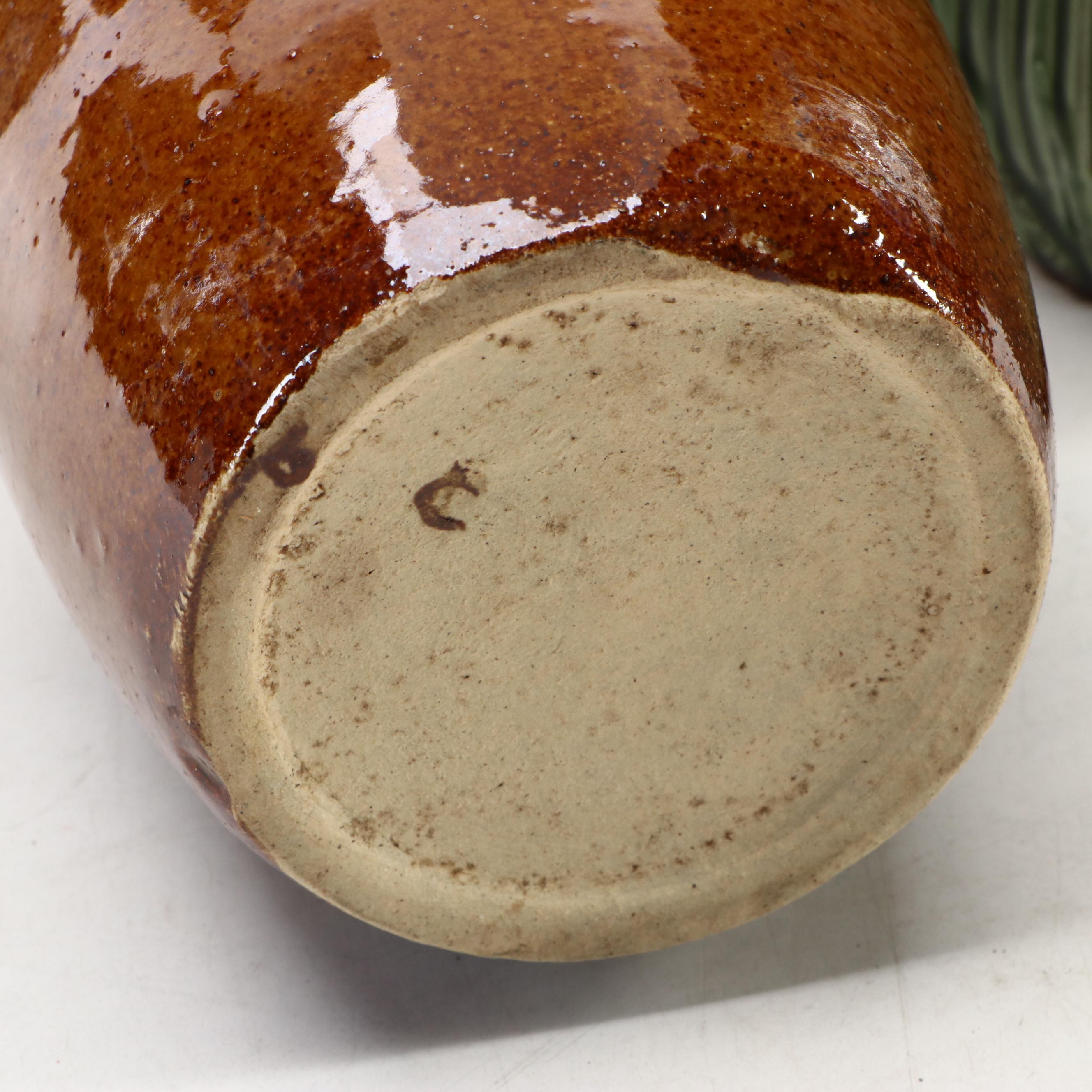 Bordallo Pinheiro Style Pitcher with Other Handmade Ceramic Vessels