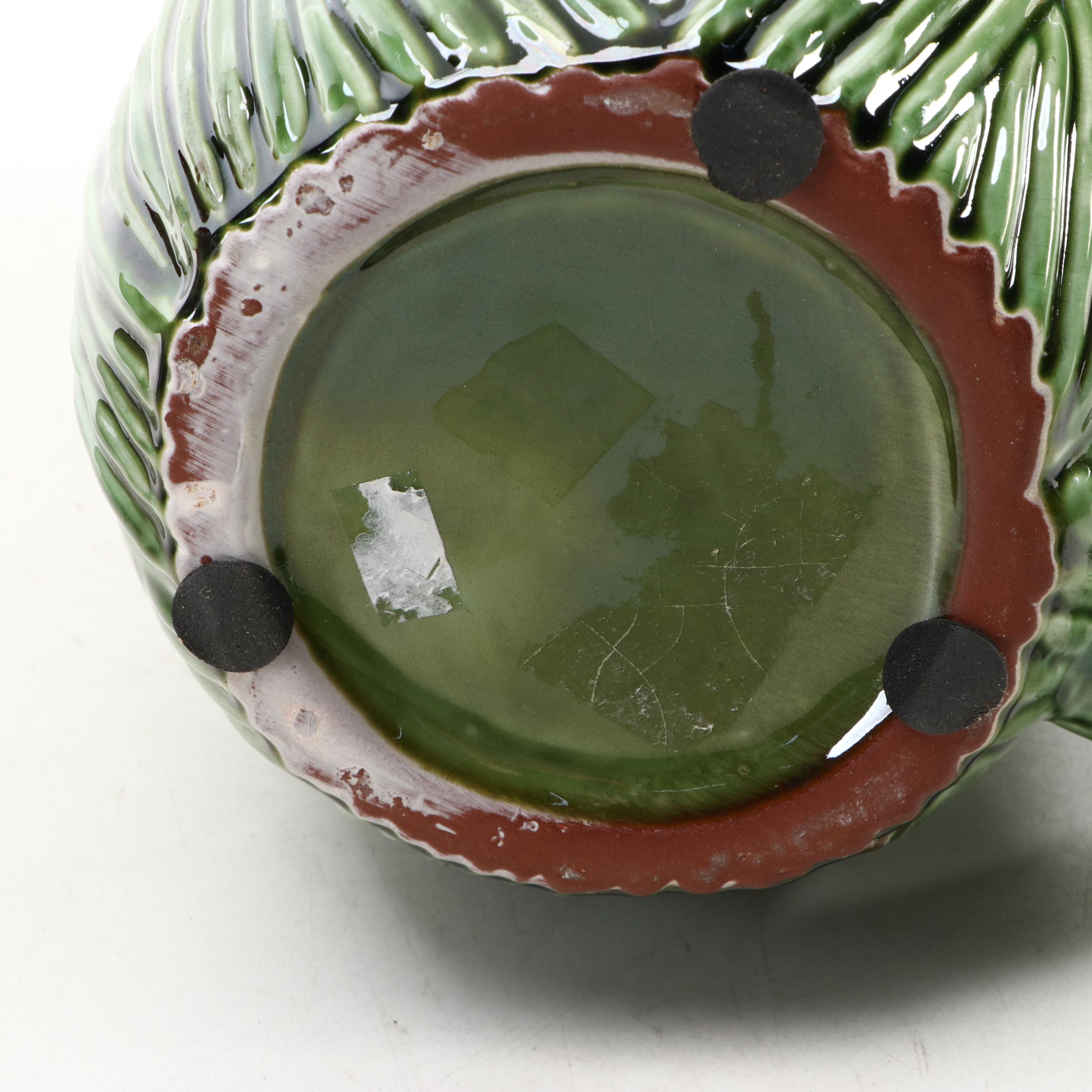 Bordallo Pinheiro Style Pitcher with Other Handmade Ceramic Vessels