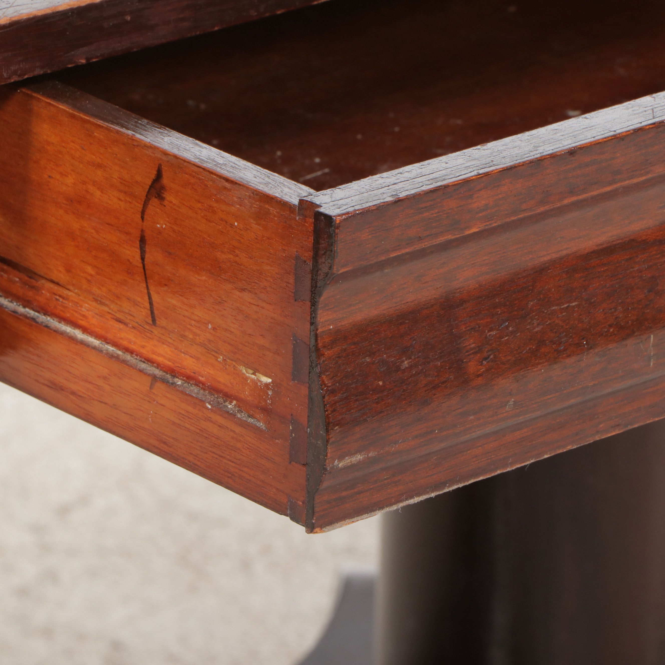 American Empire Style Mahogany Library Table with Center Drawer