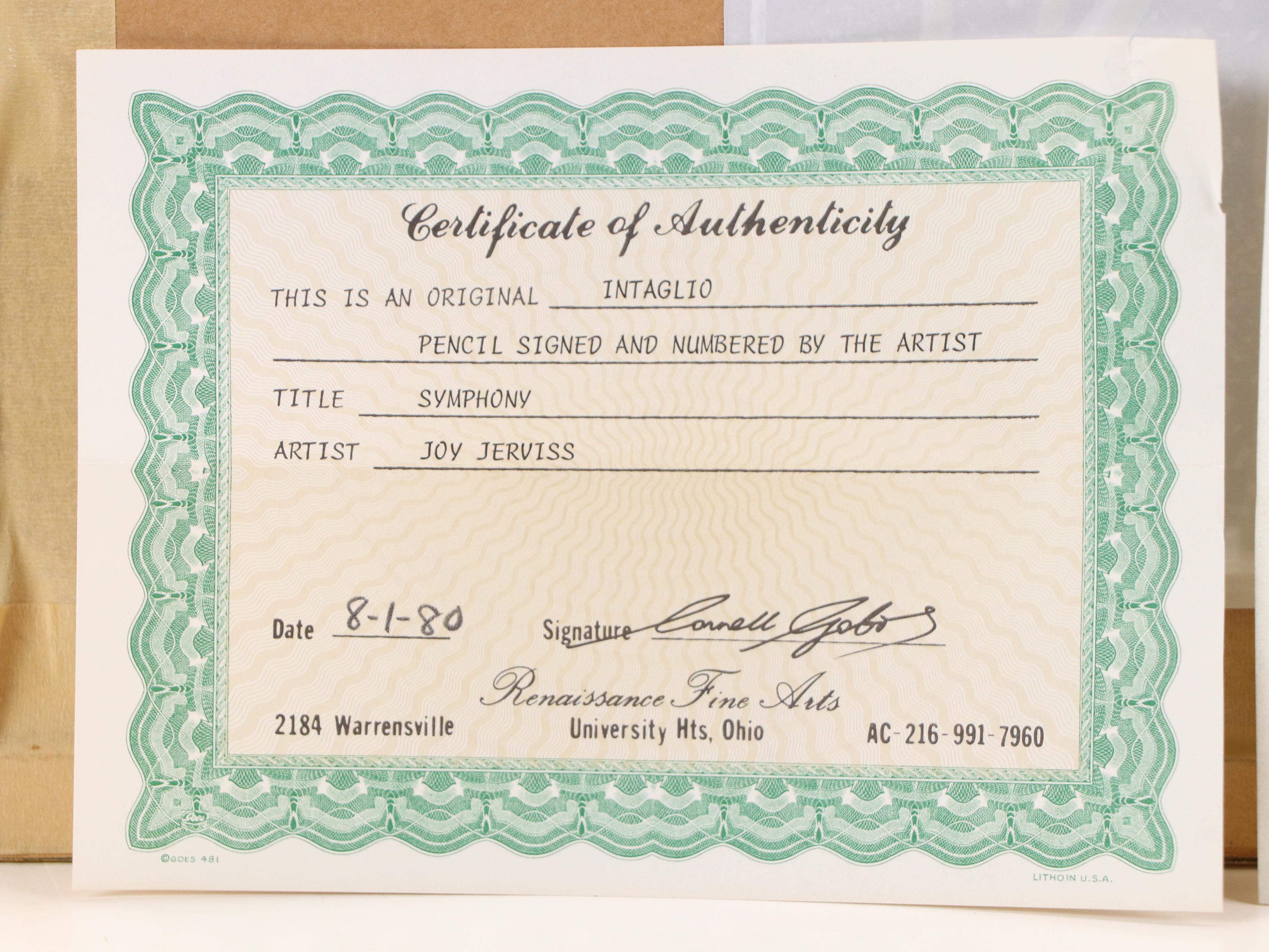 Joy Jerviss MCM Still Life Etching "Symphony II"