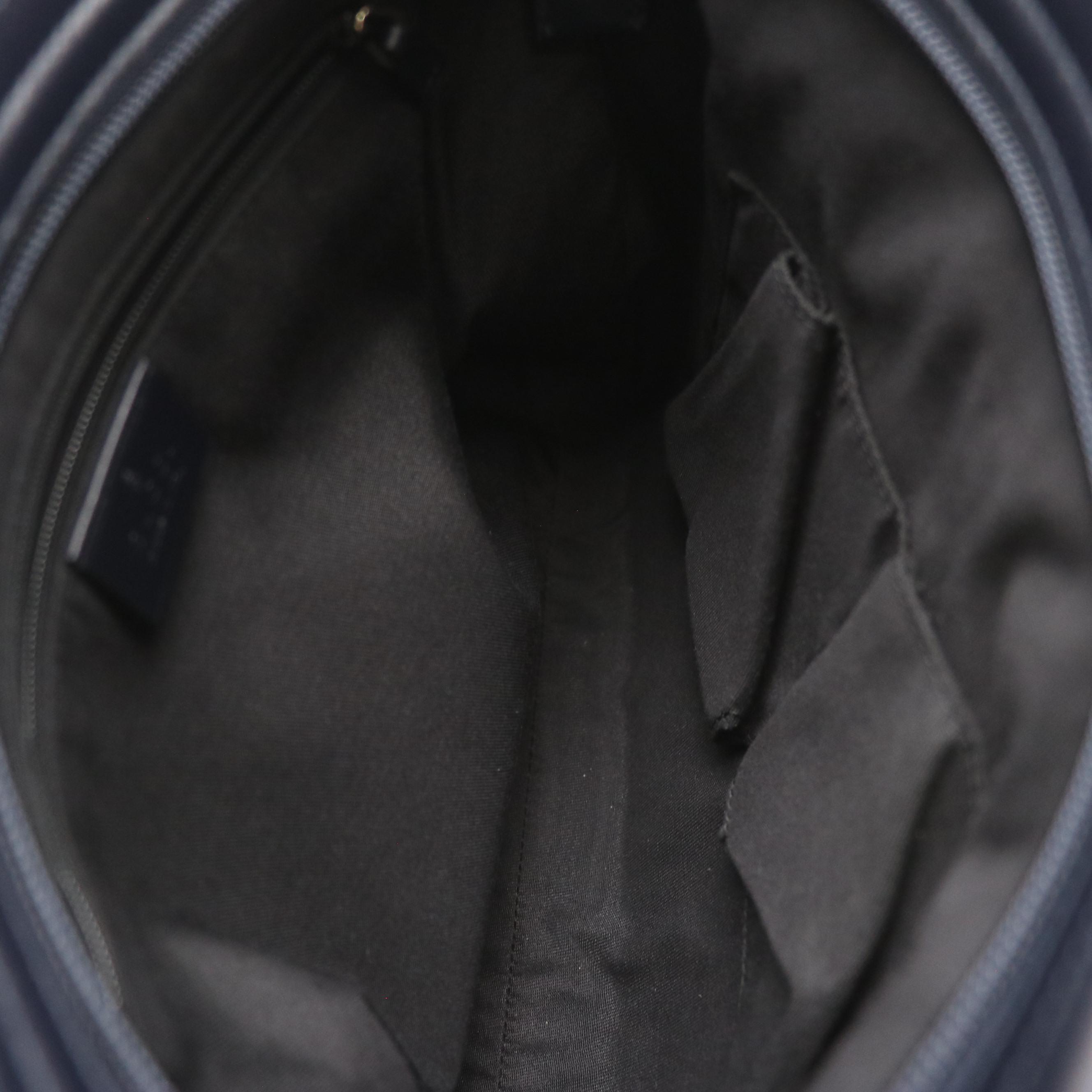 Gucci Front Pocket Messenger Bag in Navy Blue GG Canvas, Web Stripe and Leather