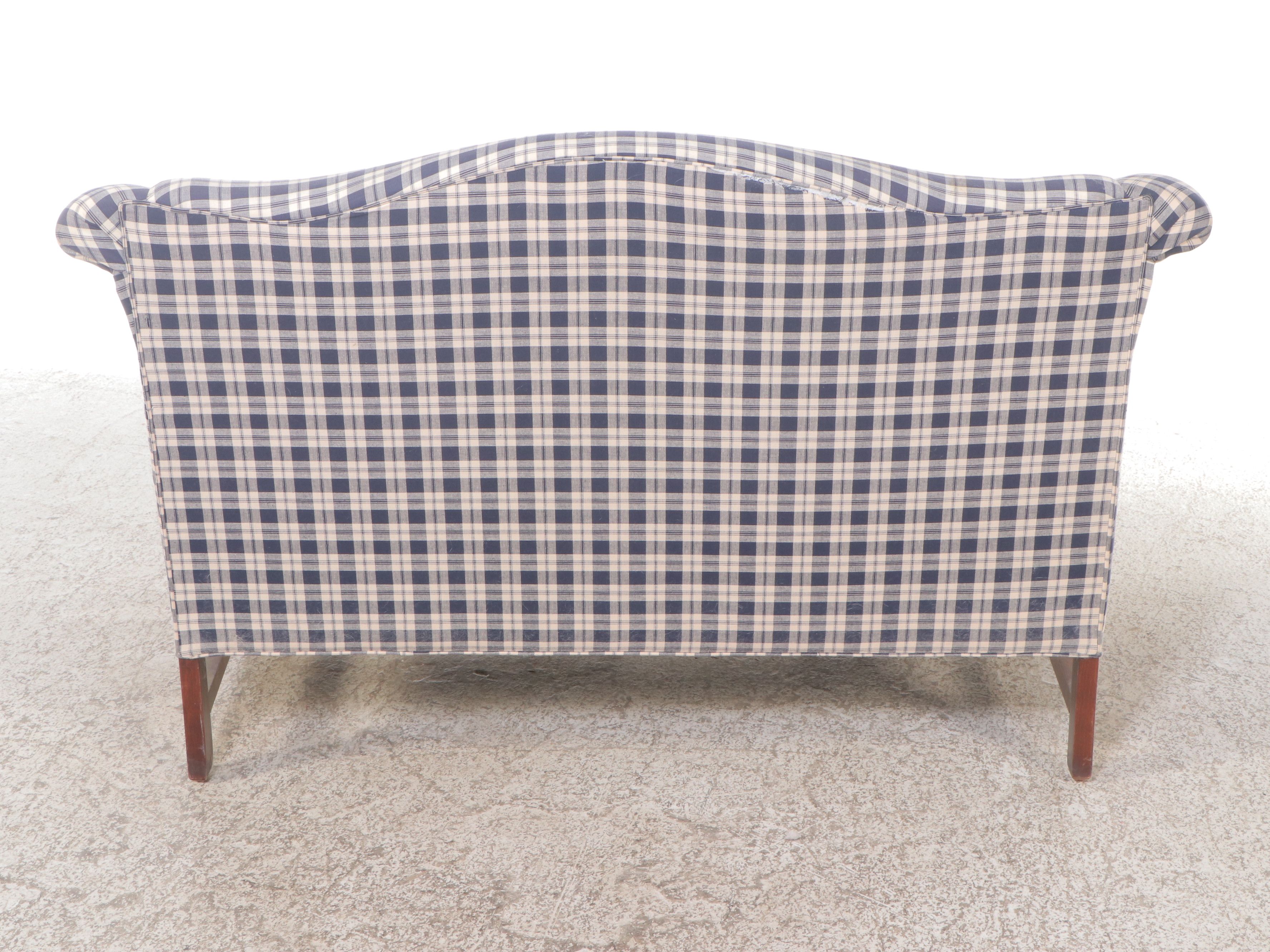 Chippendale Style Plaid Upholstered Loveseat, Late 20th Century