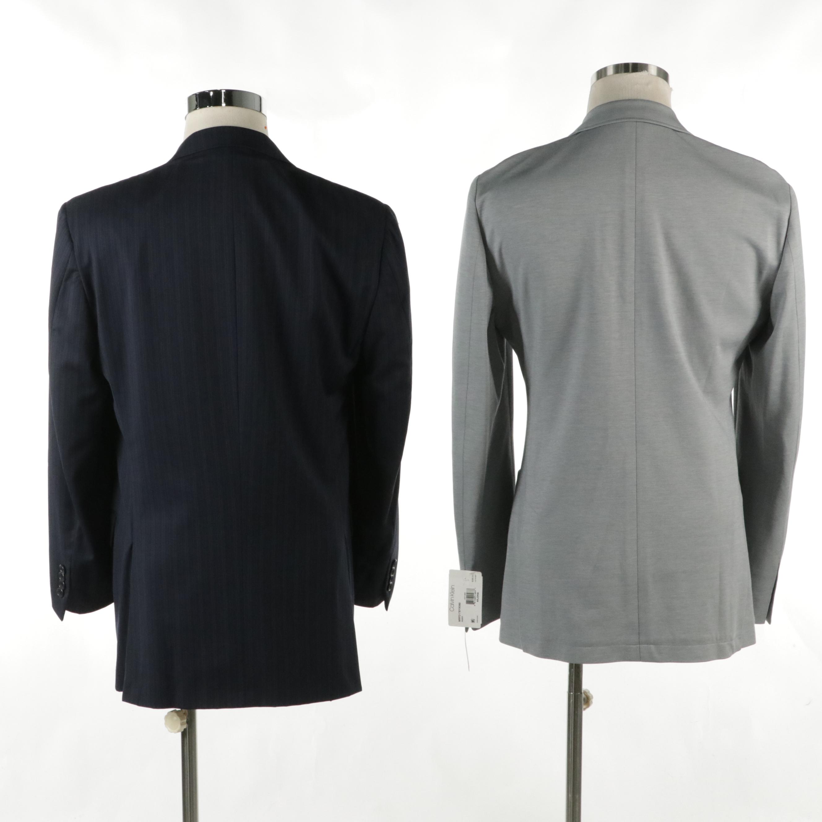 Men's Burberry Striped Wool and Calvin Klein Light Grey Cotton Blend Blazers