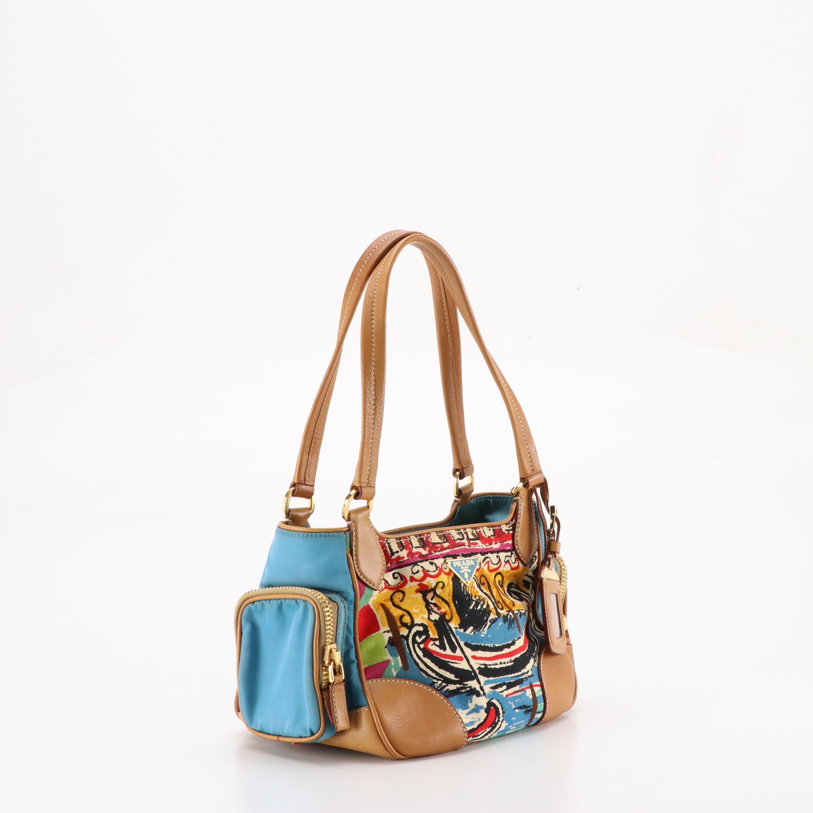 Prada Mini Shoulder Satchel in St. Venez Canapa Canvas and Leather Trim