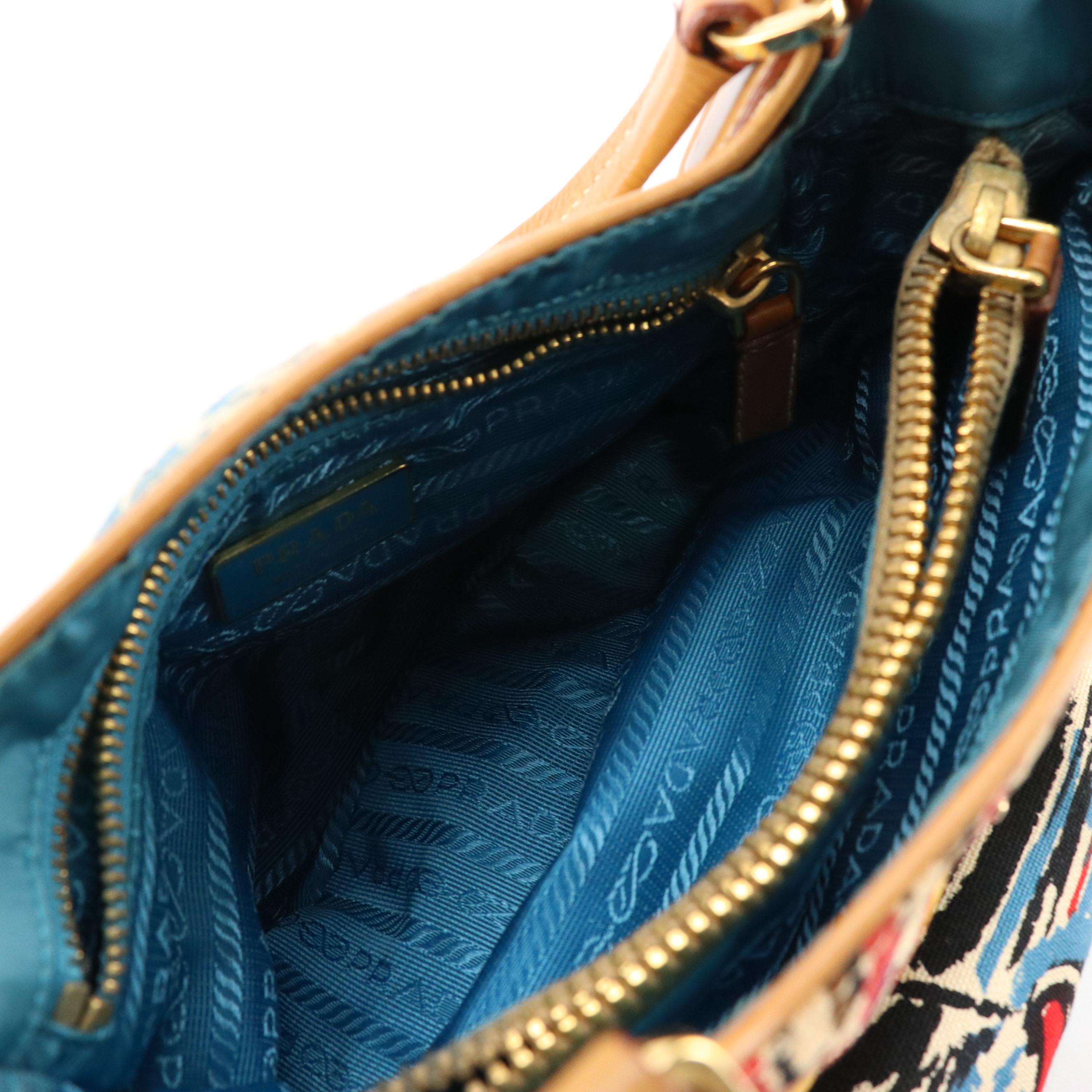 Prada Mini Shoulder Satchel in St. Venez Canapa Canvas and Leather Trim