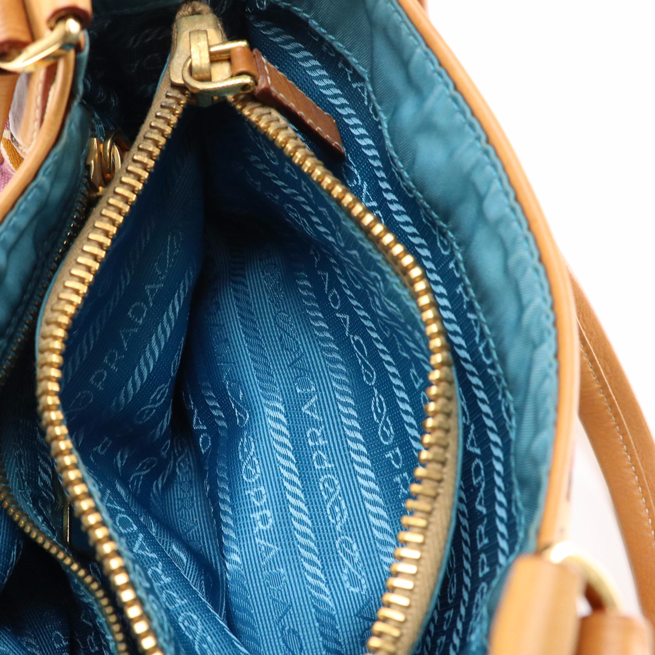 Prada Mini Shoulder Satchel in St. Venez Canapa Canvas and Leather Trim