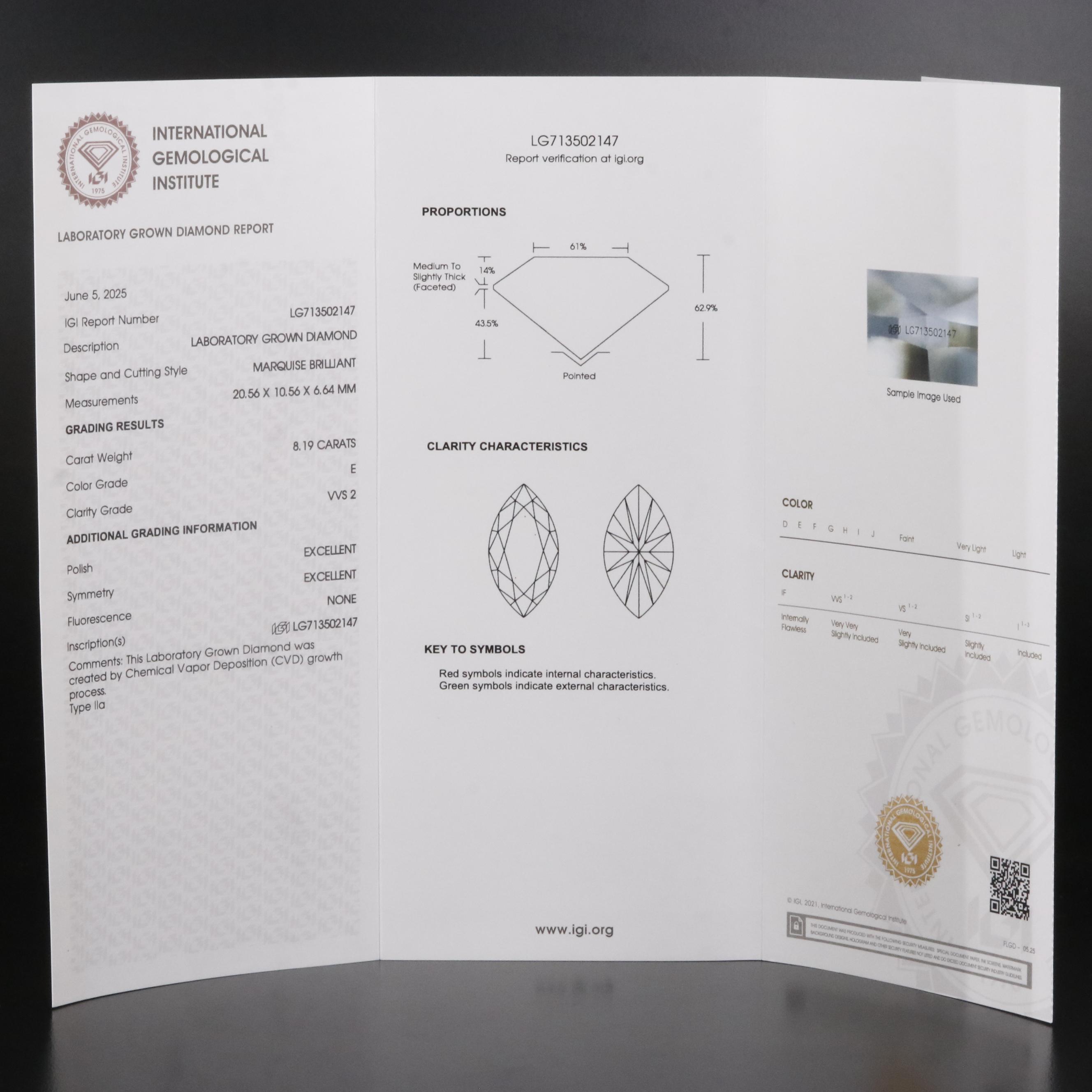 18K 8.19 CT Lab Grown Diamond Solitaire Ring with IGI Report