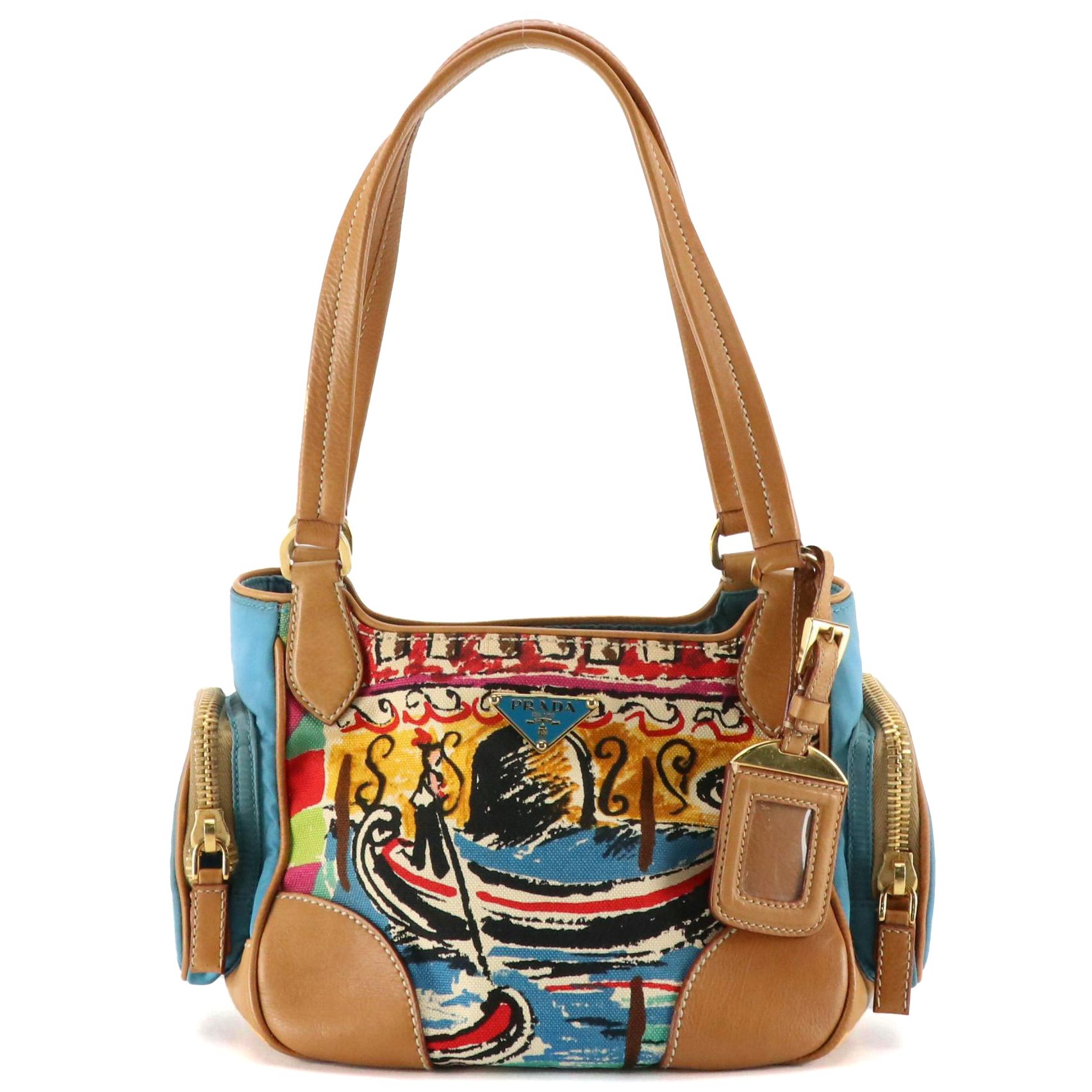 Prada Mini Shoulder Satchel in St. Venez Canapa Canvas and Leather Trim